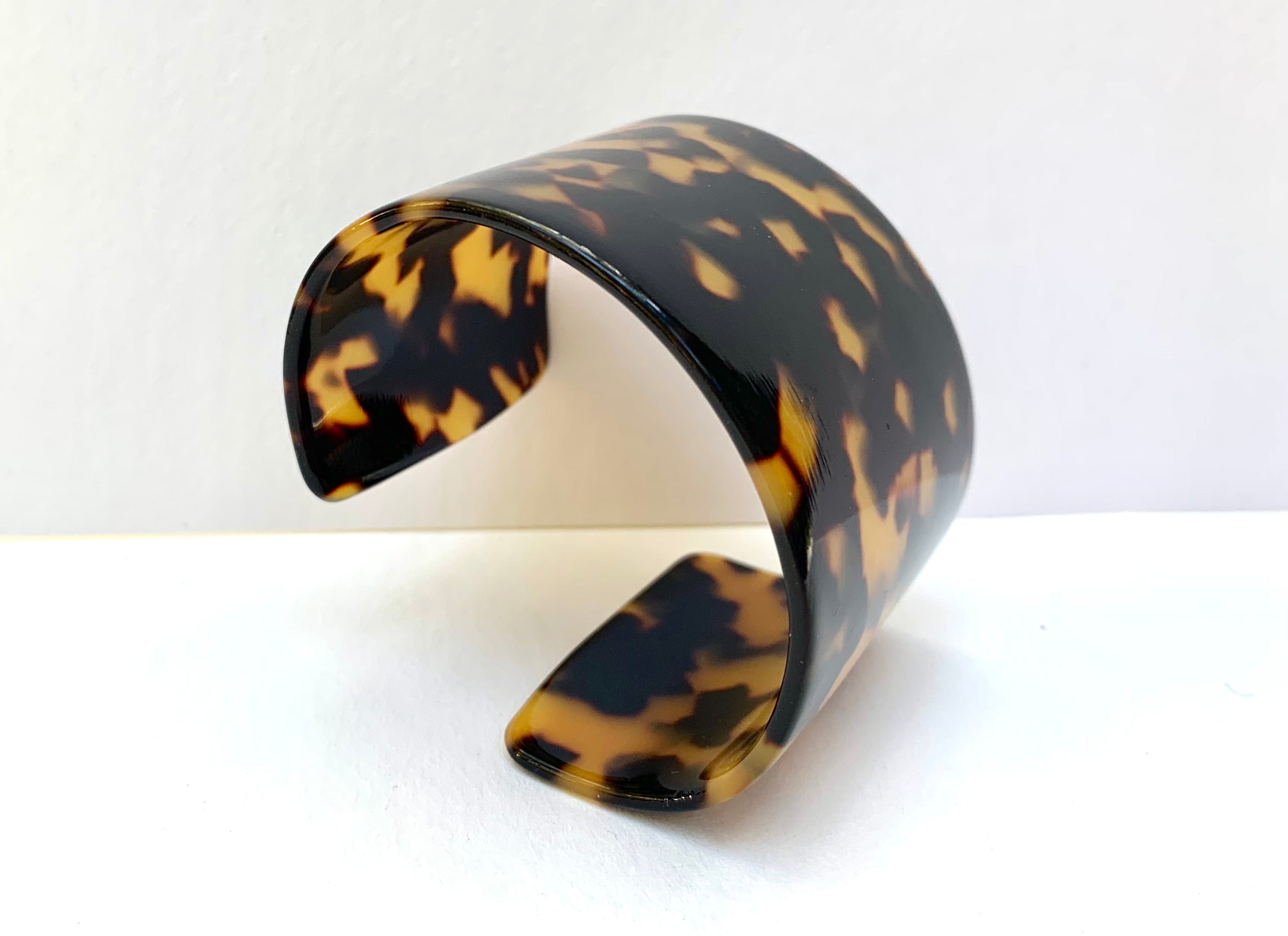 Tortoise Shell Cuff Bracelet 2" Wide Solid Tortoise Cuff Handmade in NYC From Italian Cellulose Acetate