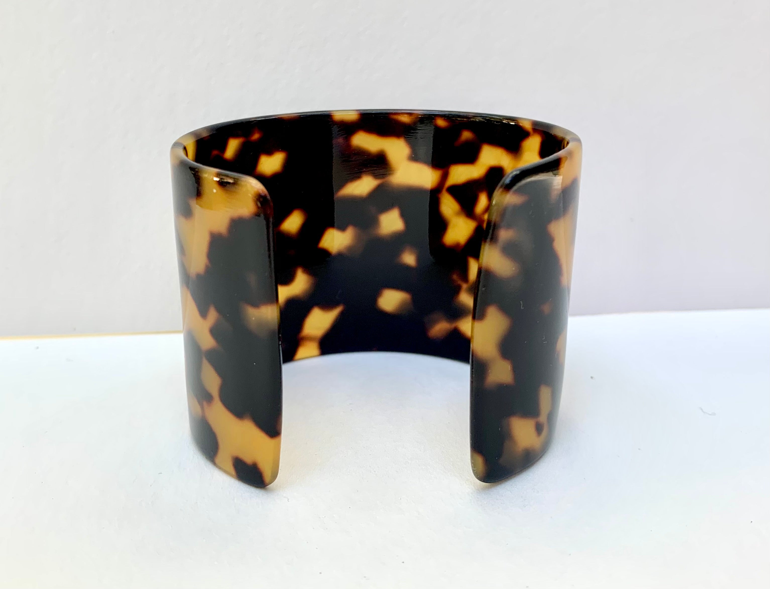 Tortoise Shell Cuff Bracelet 2" Wide Solid Tortoise Cuff Handmade in NYC From Italian Cellulose Acetate