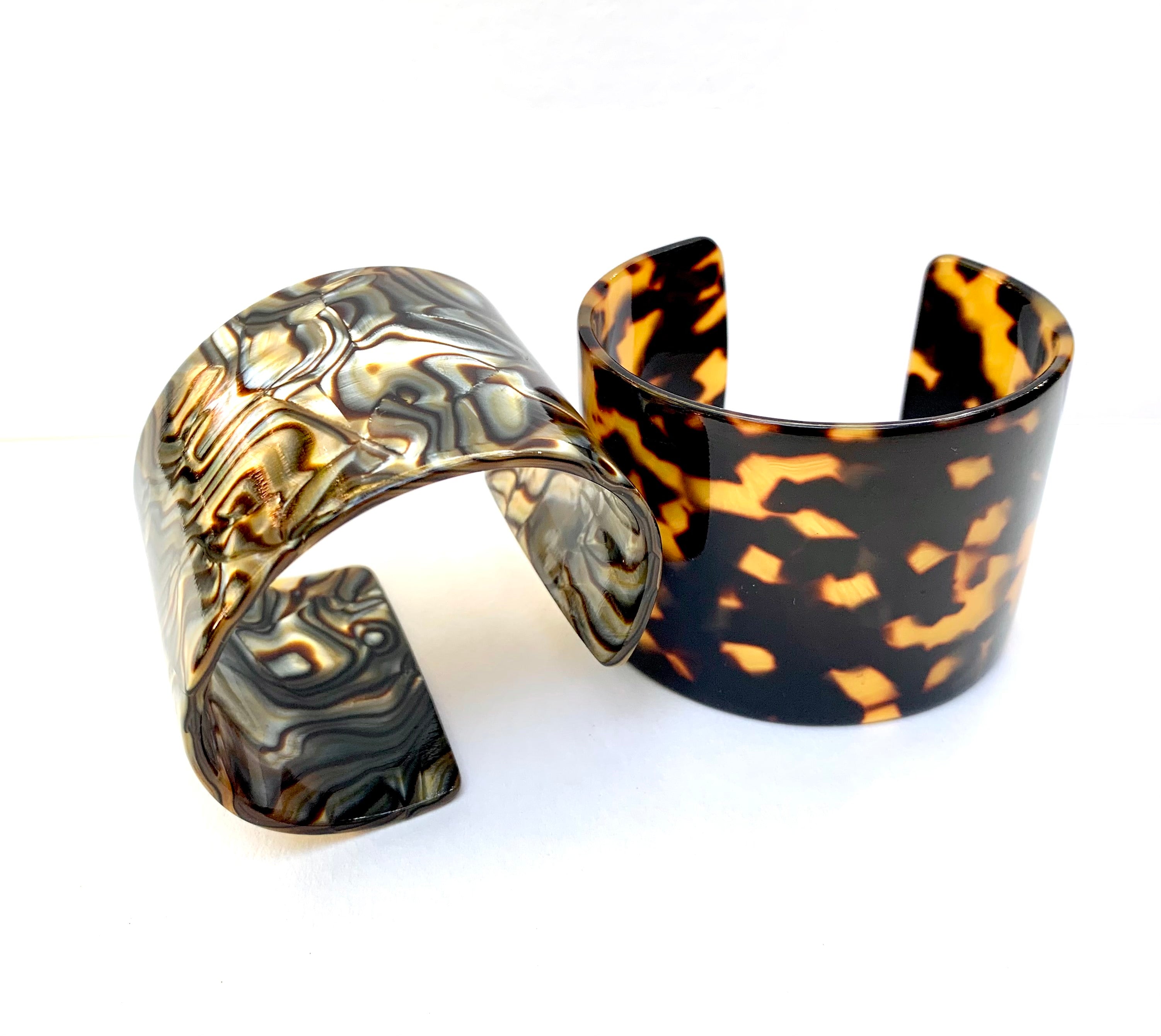 Tortoise Shell Cuff Bracelet 2" Wide Solid Tortoise Cuff Handmade in NYC From Italian Cellulose Acetate