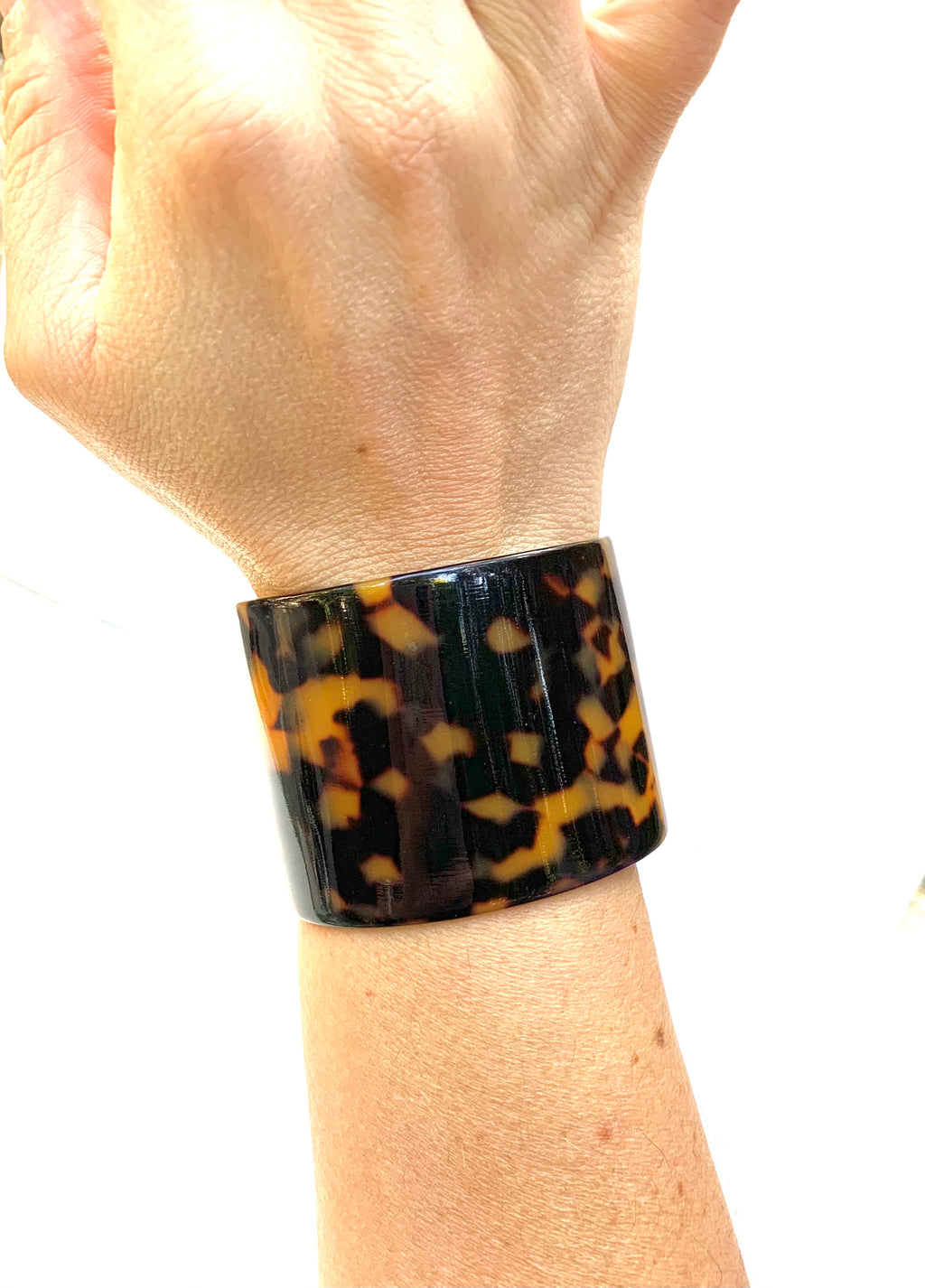 Tortoise Shell Cuff Bracelet 2" Wide Solid Tortoise Cuff Handmade in NYC From Italian Cellulose Acetate