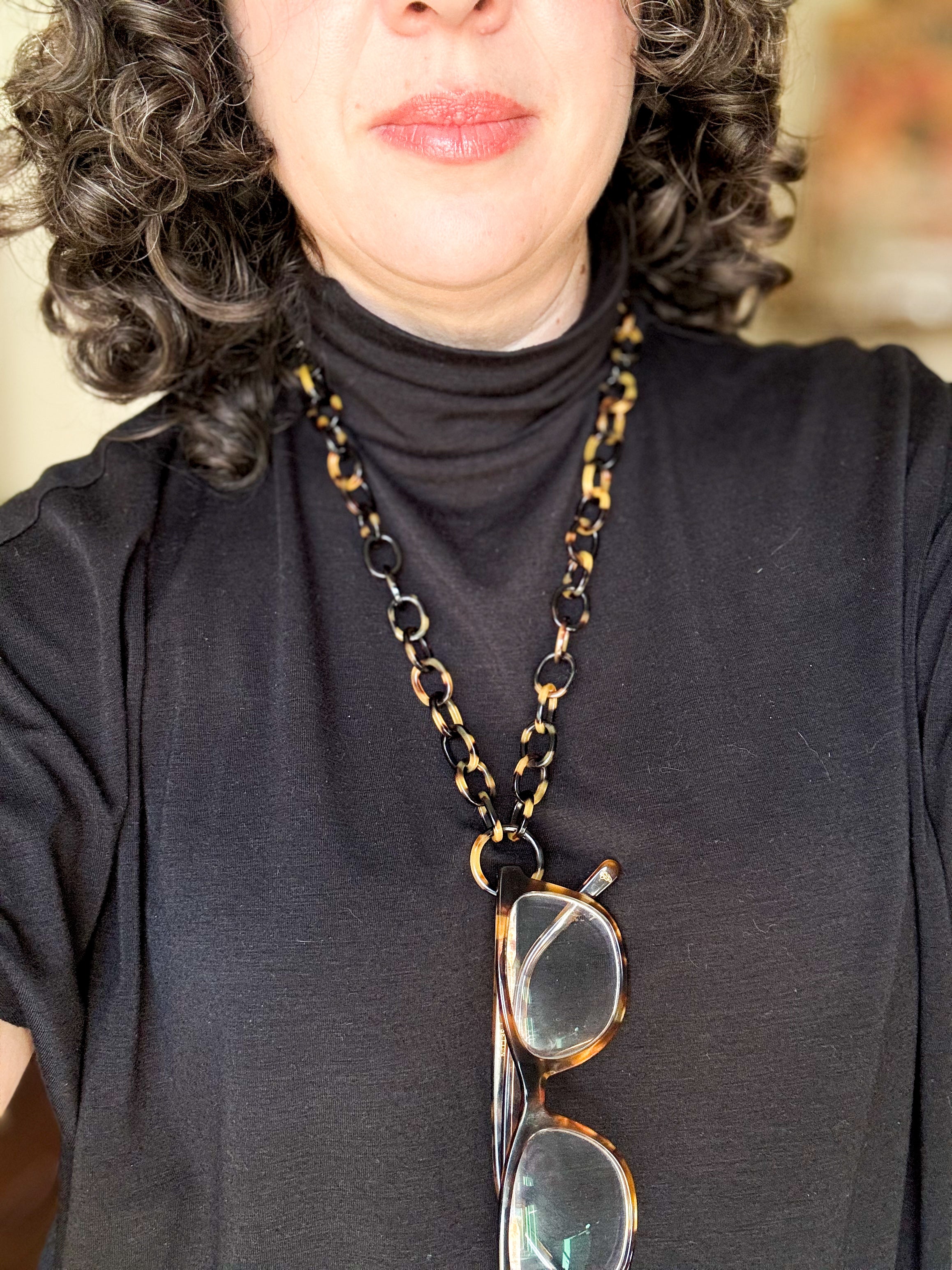 Tortoise Shell Eyeglass Chain Necklace With Loop: Fine Italian Cellulose Acetate, Handmade in NYC