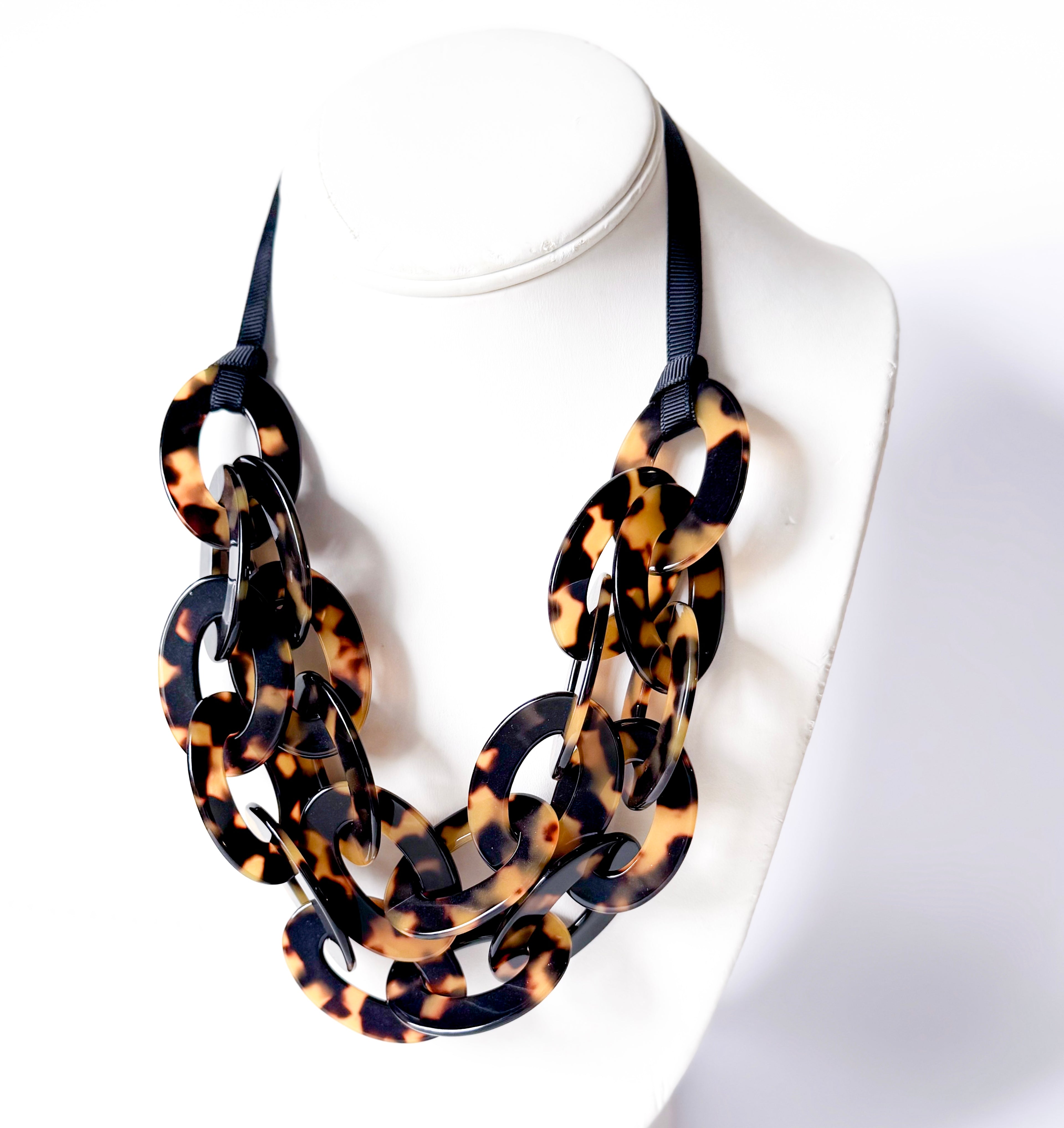 Tortoise Shell Bib Chain Necklace Handmade From Italian Cellulose Acetate