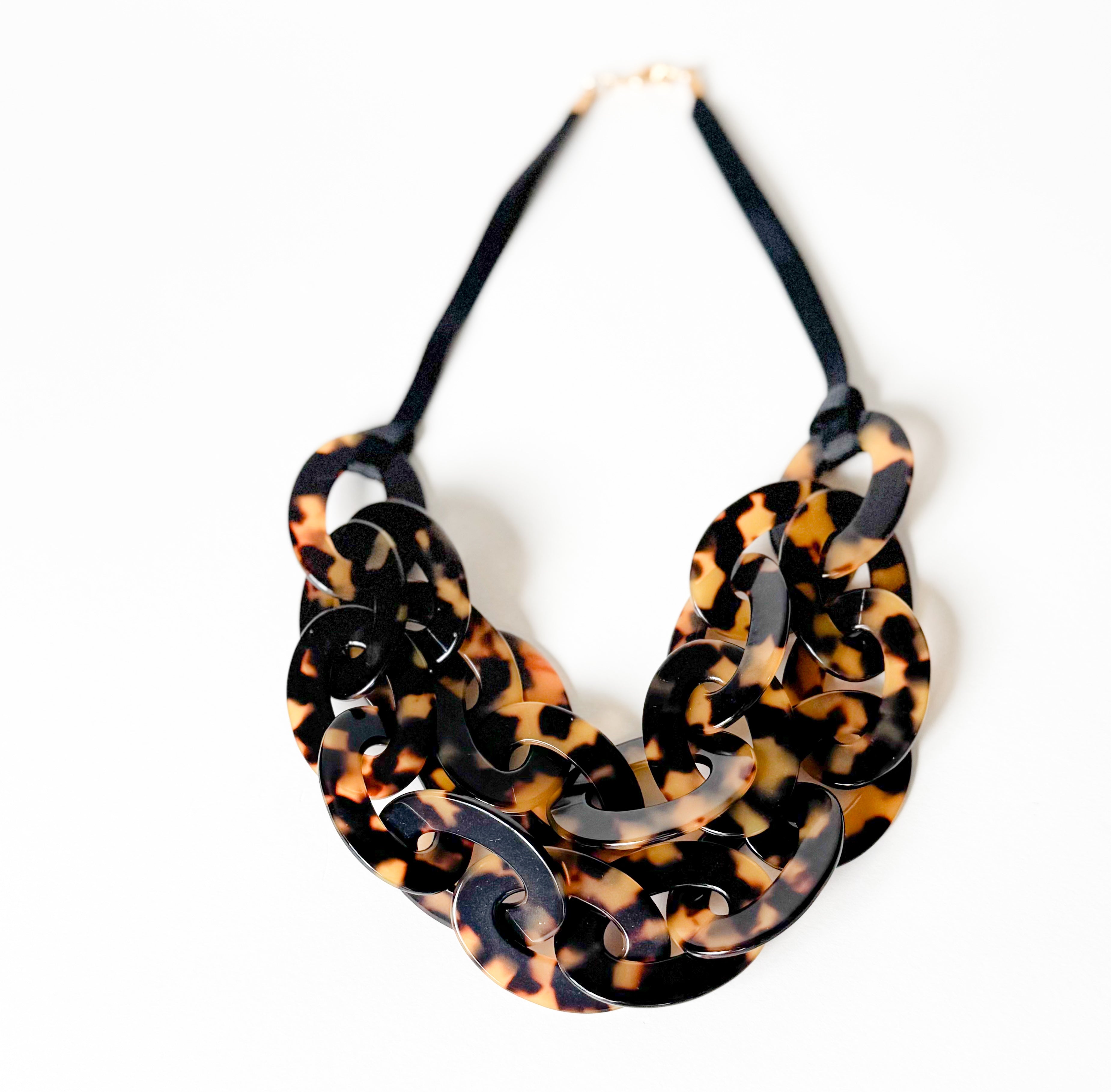 Tortoise Shell Bib Chain Necklace Handmade From Italian Cellulose Acetate