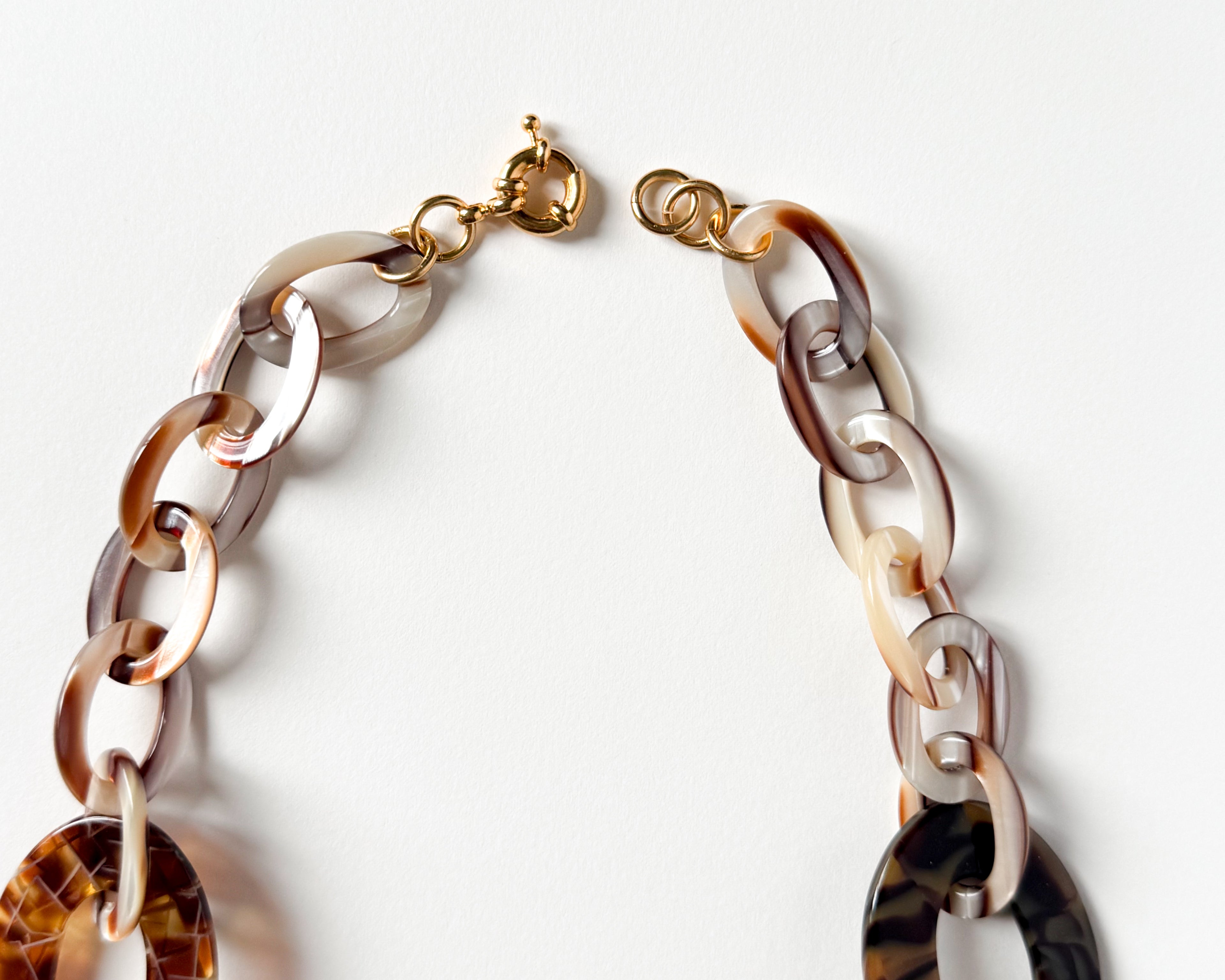 Colorful Horn Chunky Tortoise Shell Statement Chain Necklace Handcrafted from Italian Cellulose Acetate