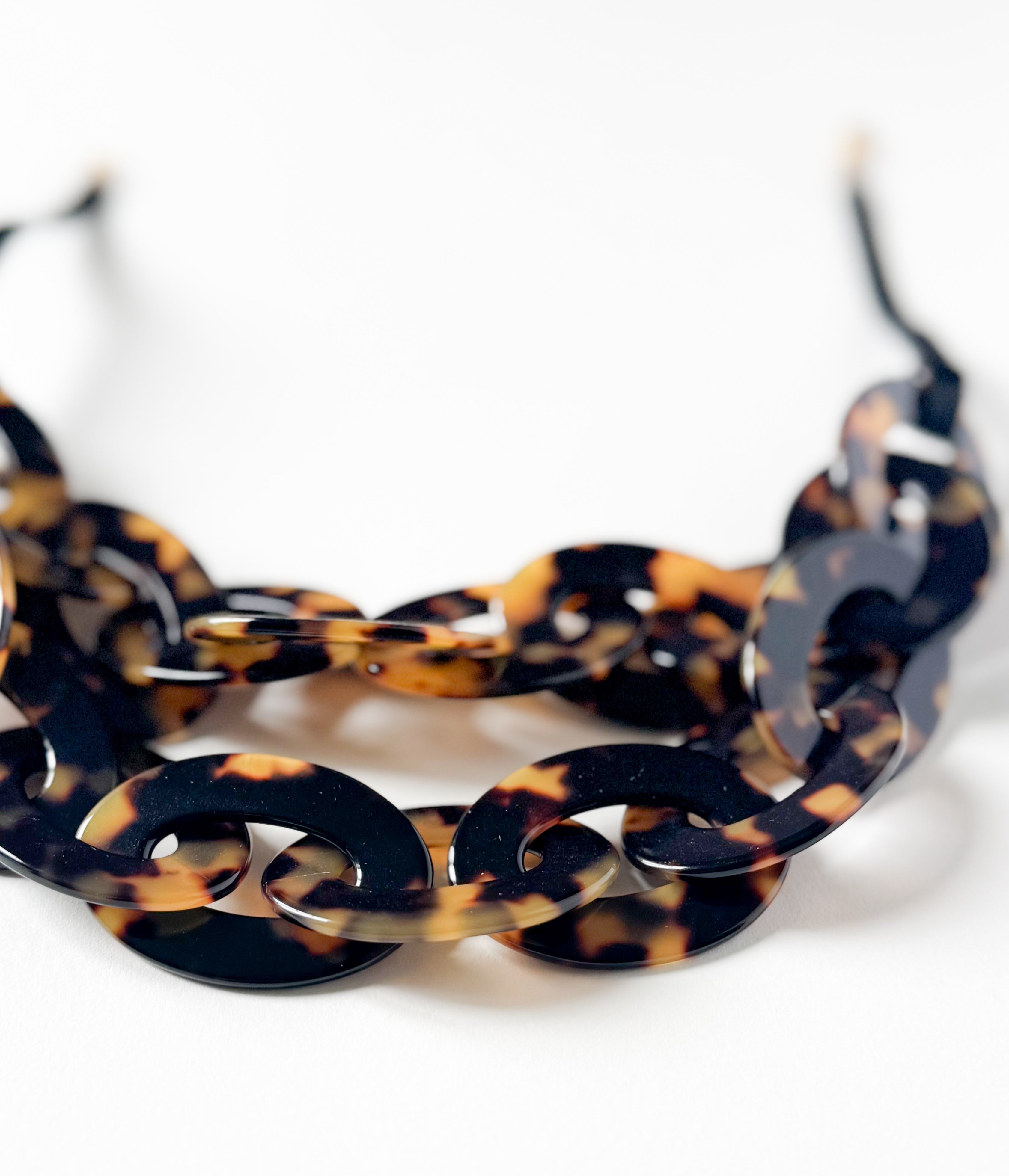 Tortoise Shell Bib Chain Necklace Handmade From Italian Cellulose Acetate