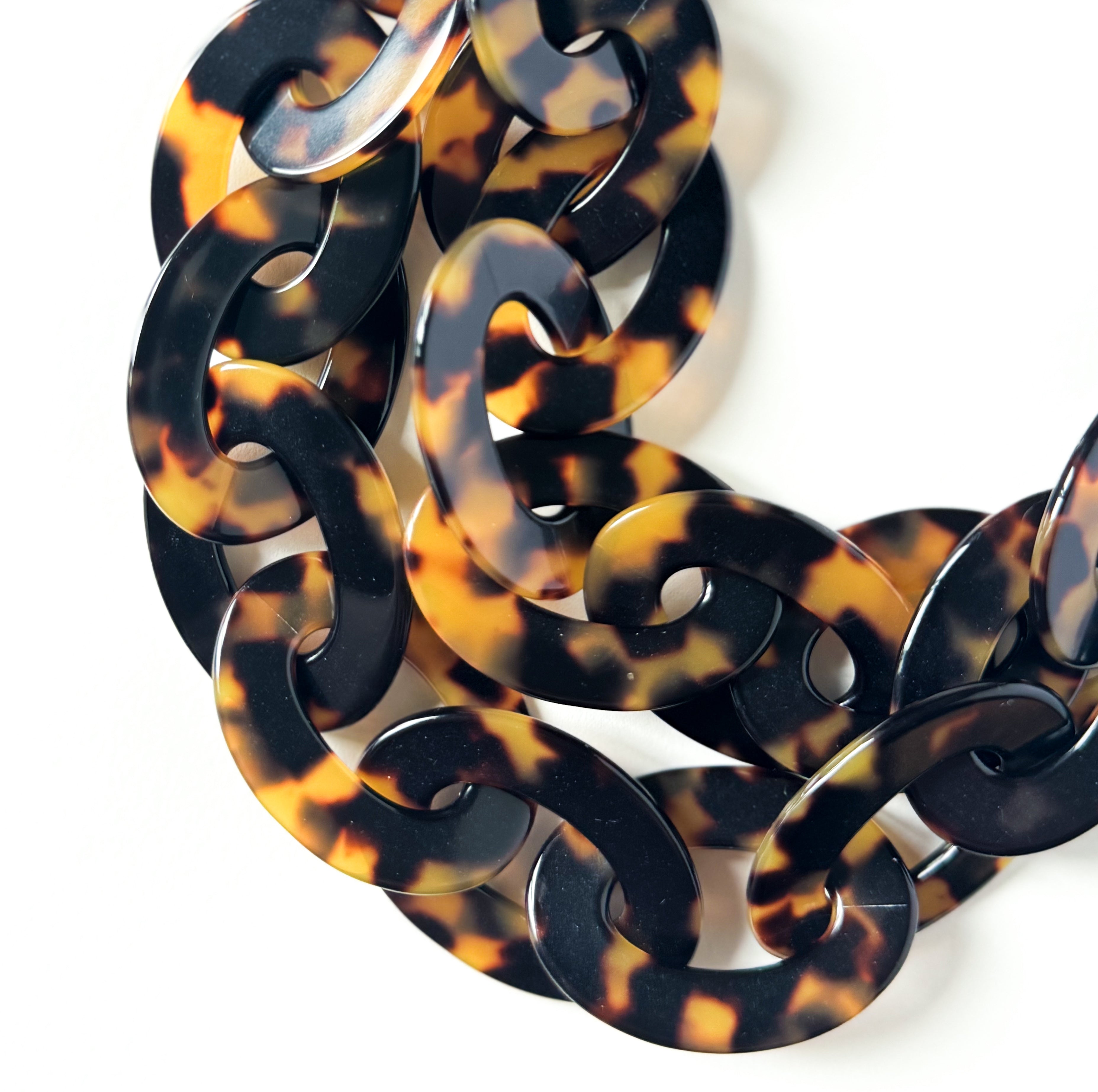 Tortoise Shell Bib Chain Necklace Handmade From Italian Cellulose Acetate