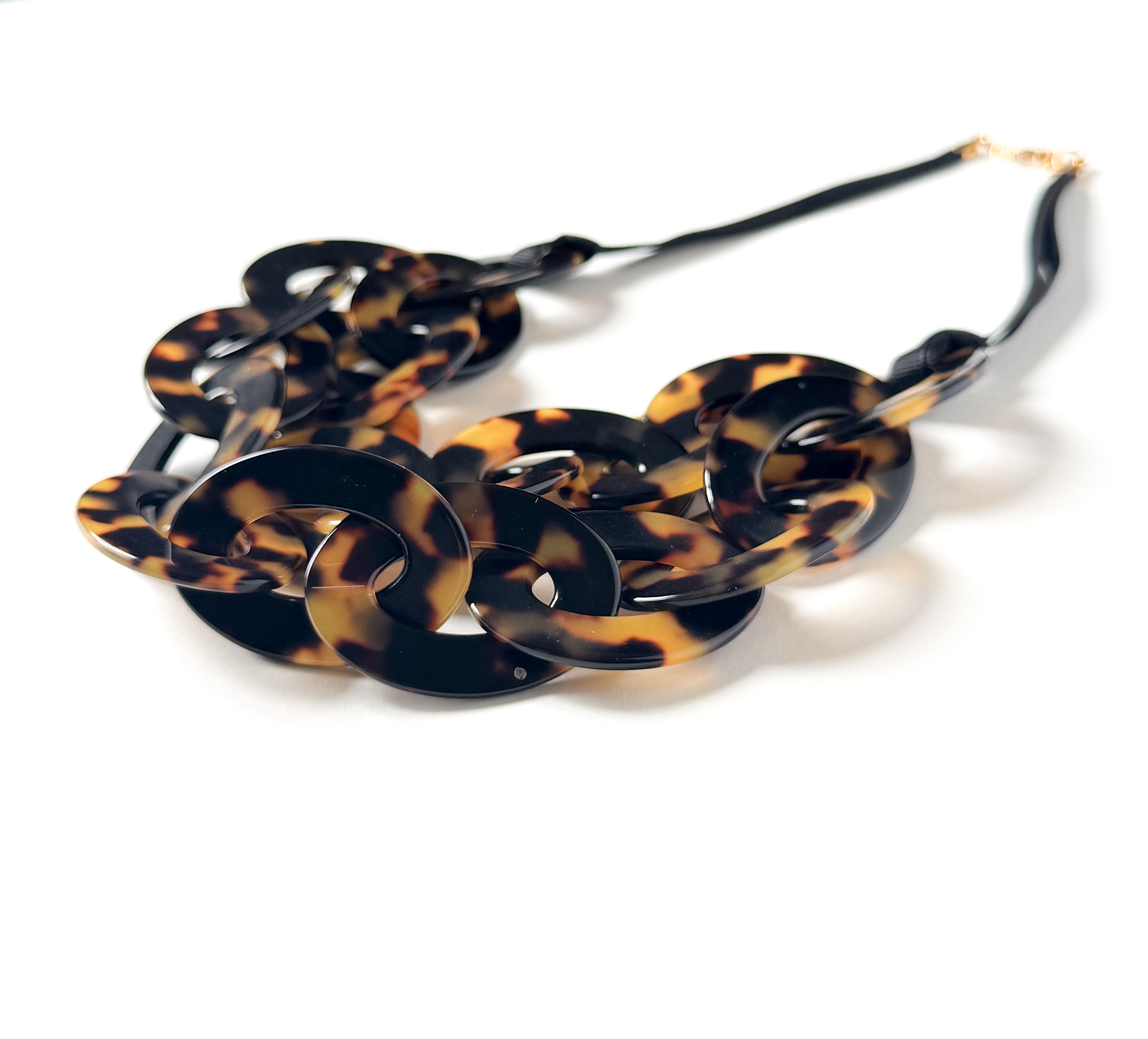 Tortoise Shell Bib Chain Necklace Handmade From Italian Cellulose Acetate