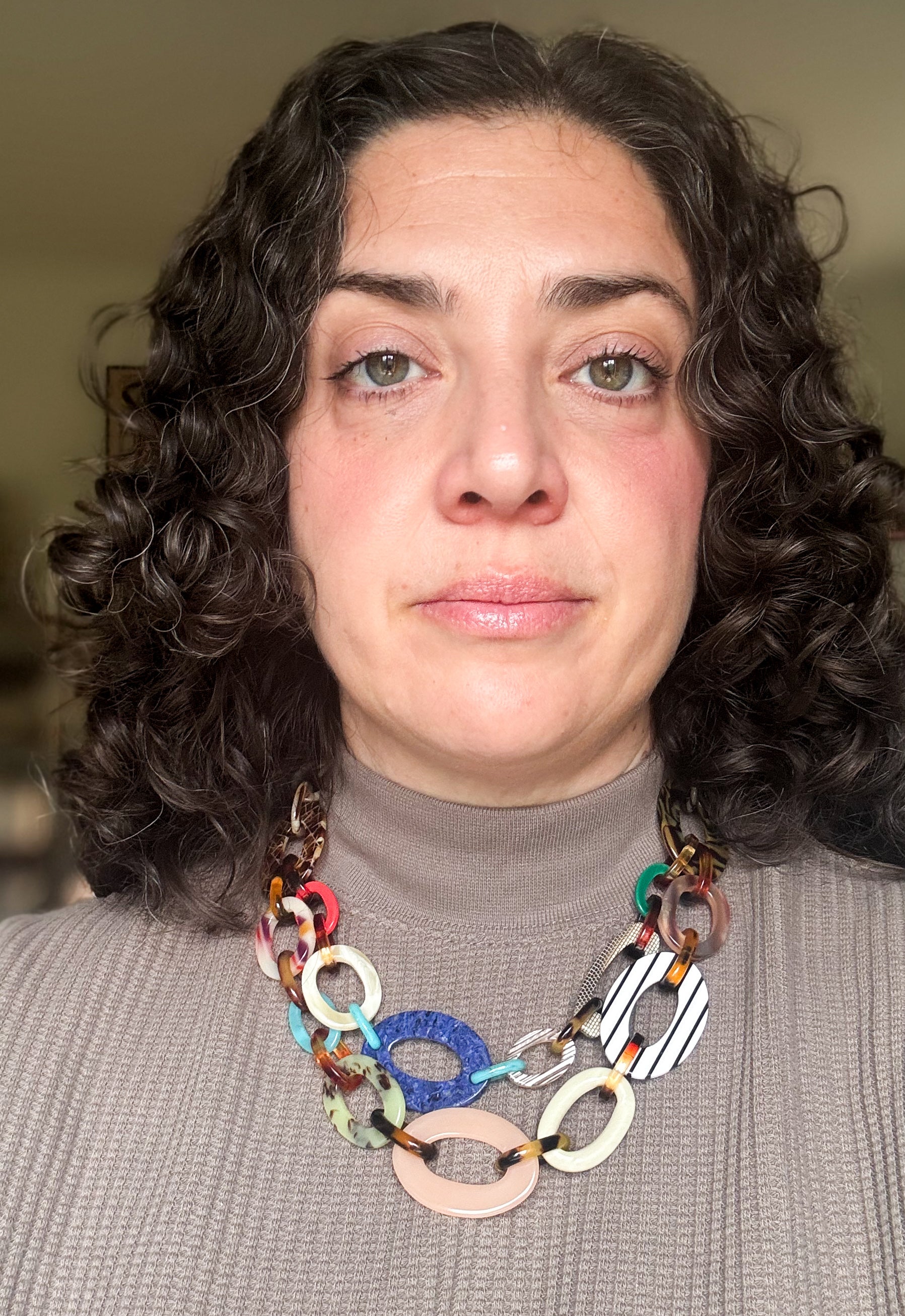 Colorful Horn Chunky Tortoise Shell Statement Chain Necklace Handcrafted from Italian Cellulose Acetate