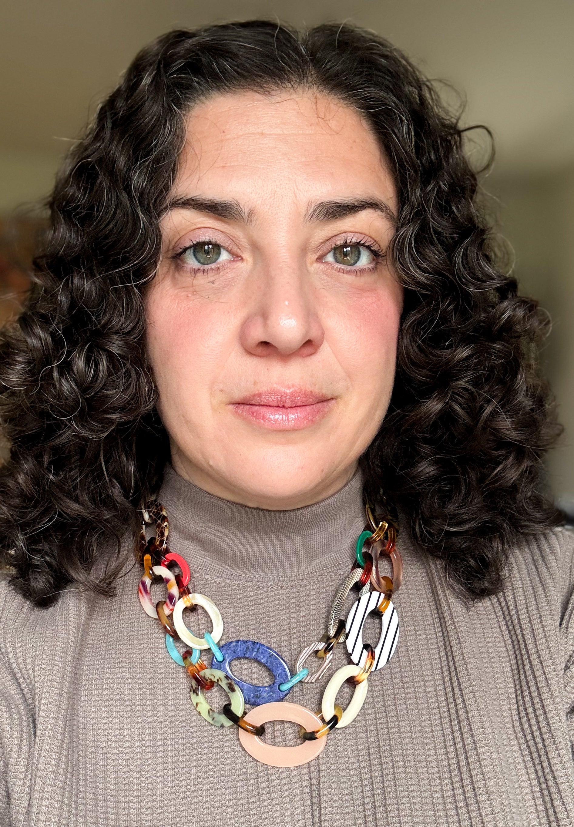 Colorful Horn Chunky Tortoise Shell Statement Chain Necklace Handcrafted from Italian Cellulose Acetate