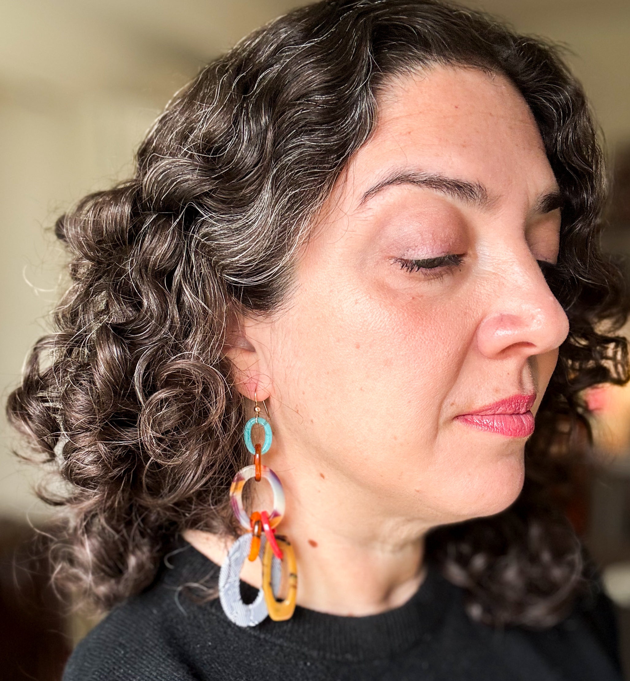 Colorful Link Chain Statement Earrings Upcycled and Handmade From Vintage Italian Cellulose Acetate