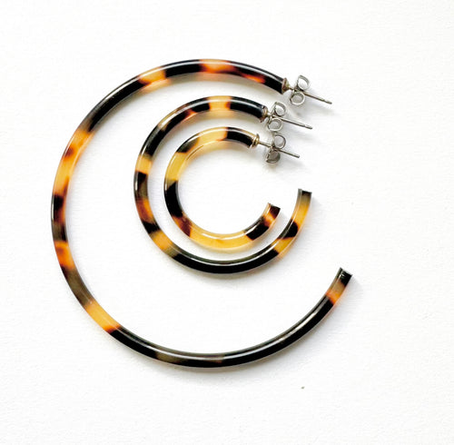 1" Tortoise Shell Hoop Earring Handmade in NYC From The Finest Italian Cellulose Acetate