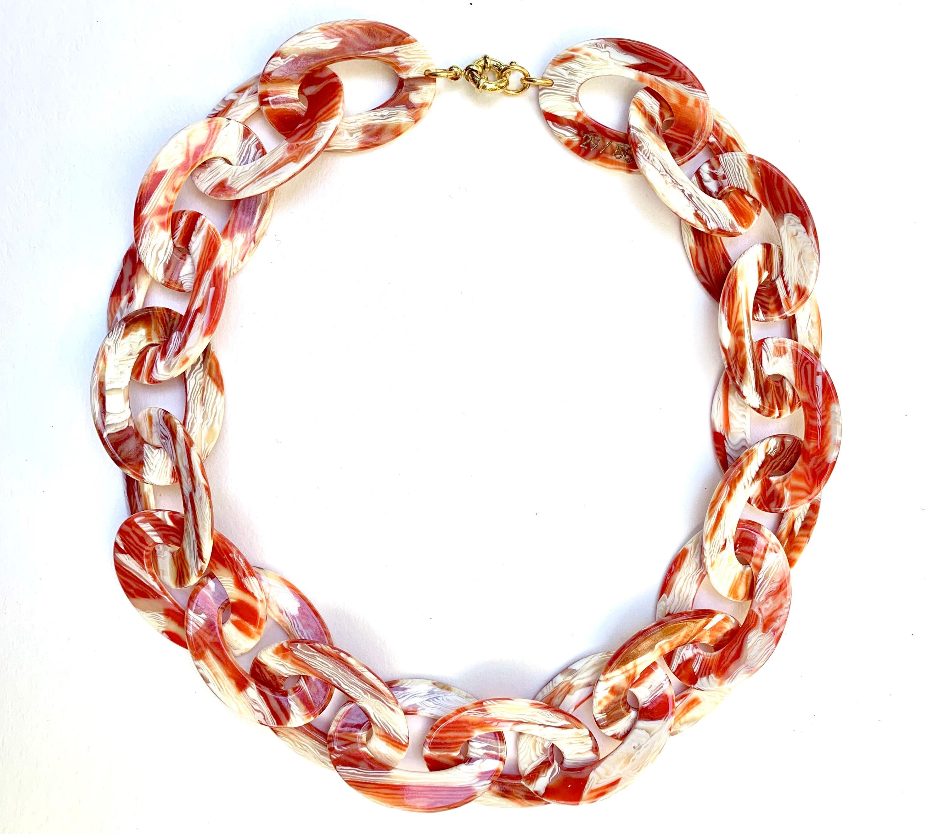 Chunky Lucite Chain Horn and Ivory Resin Link Chain Handmade from  Vintage  Italian Cellulose Acetate