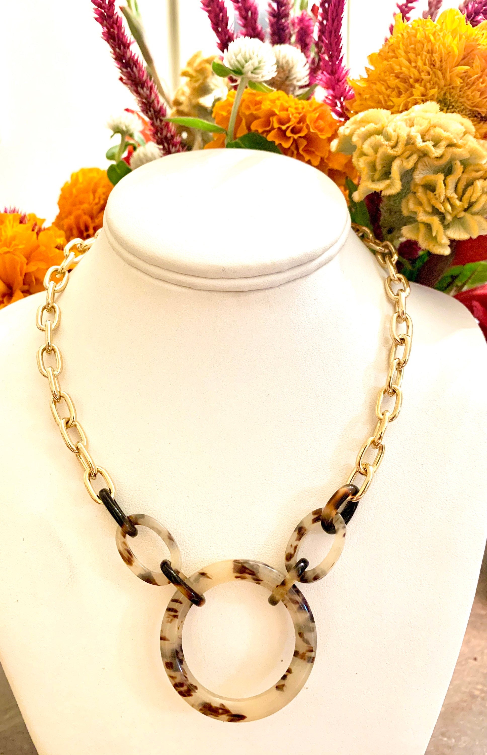 Blonde Tortoise Shell Choker Necklace on Chunky Gold Chain |Handmade From Vintage Italian Cellulose Acetate in the USA|
