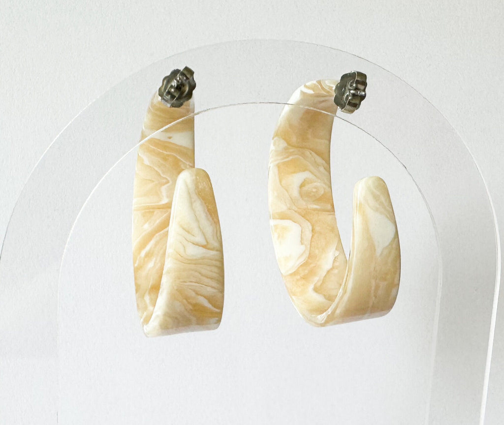 Tapered Ivory Hoop Earrings Handmade from Rare Vintage Italian Cellulose Acetate Bone Earrings Resin Hoops Lucite Statement Hoop Bone Hoops