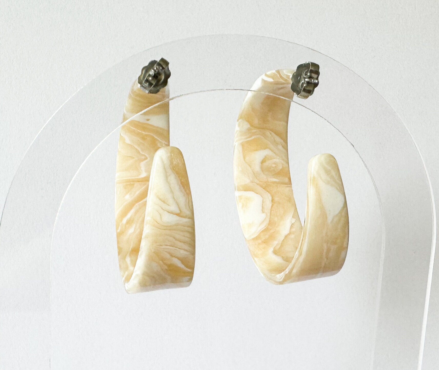 Tapered Ivory Hoop Earrings Handmade from Rare Vintage Italian Cellulose Acetate Bone Earrings Resin Hoops Lucite Statement Hoop Bone Hoops
