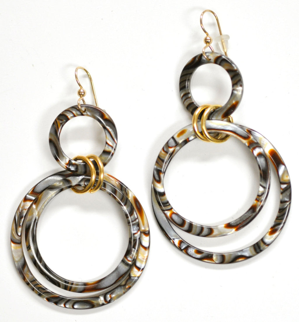 Circle Drop Earring Handmade Italian Cellulose Acetate Metallic Tortoise Statement Earring Acrylic Drop Earring