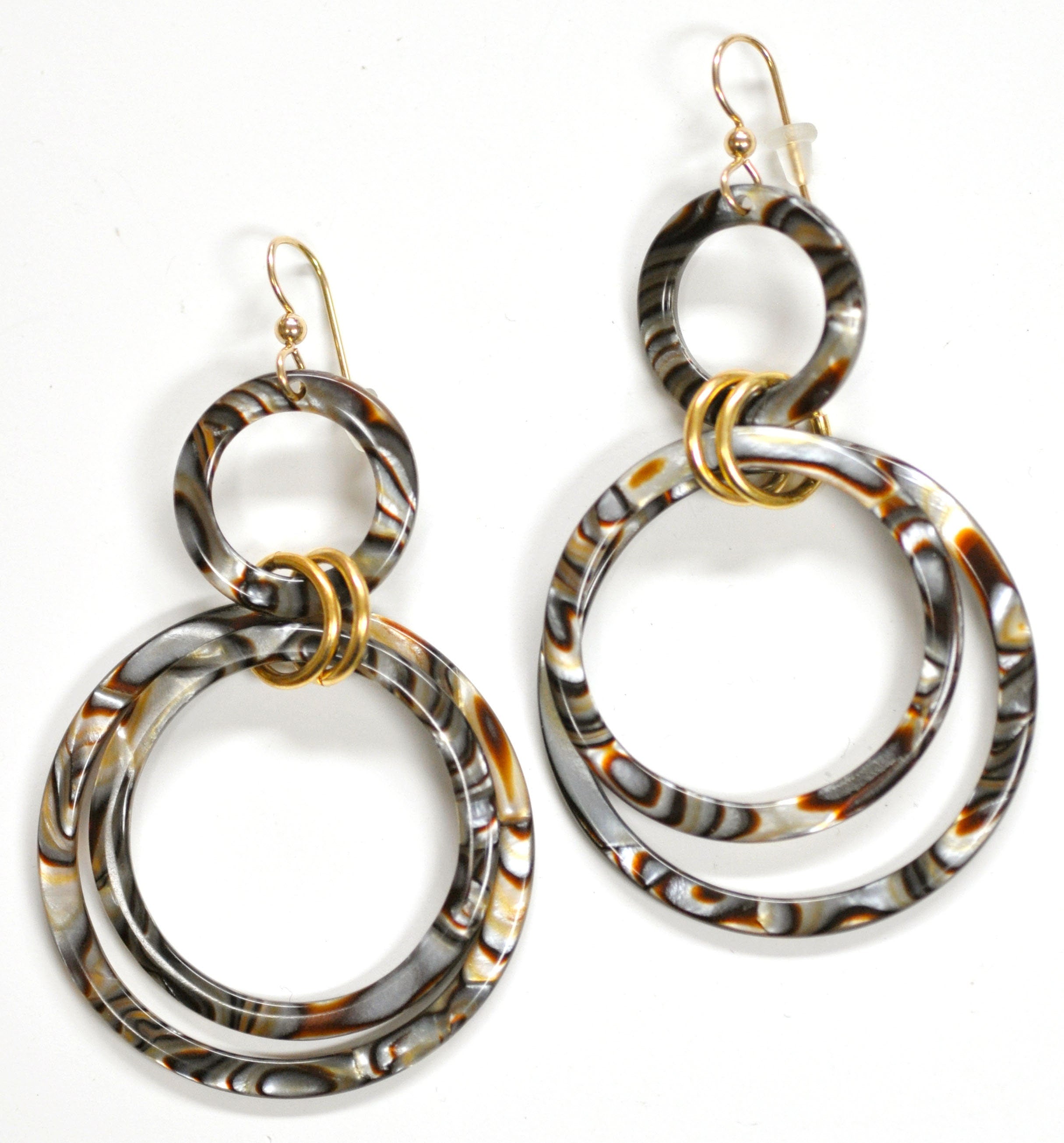Circle Drop Earring Handmade Italian Cellulose Acetate Metallic Tortoise Statement Earring Acrylic Drop Earring