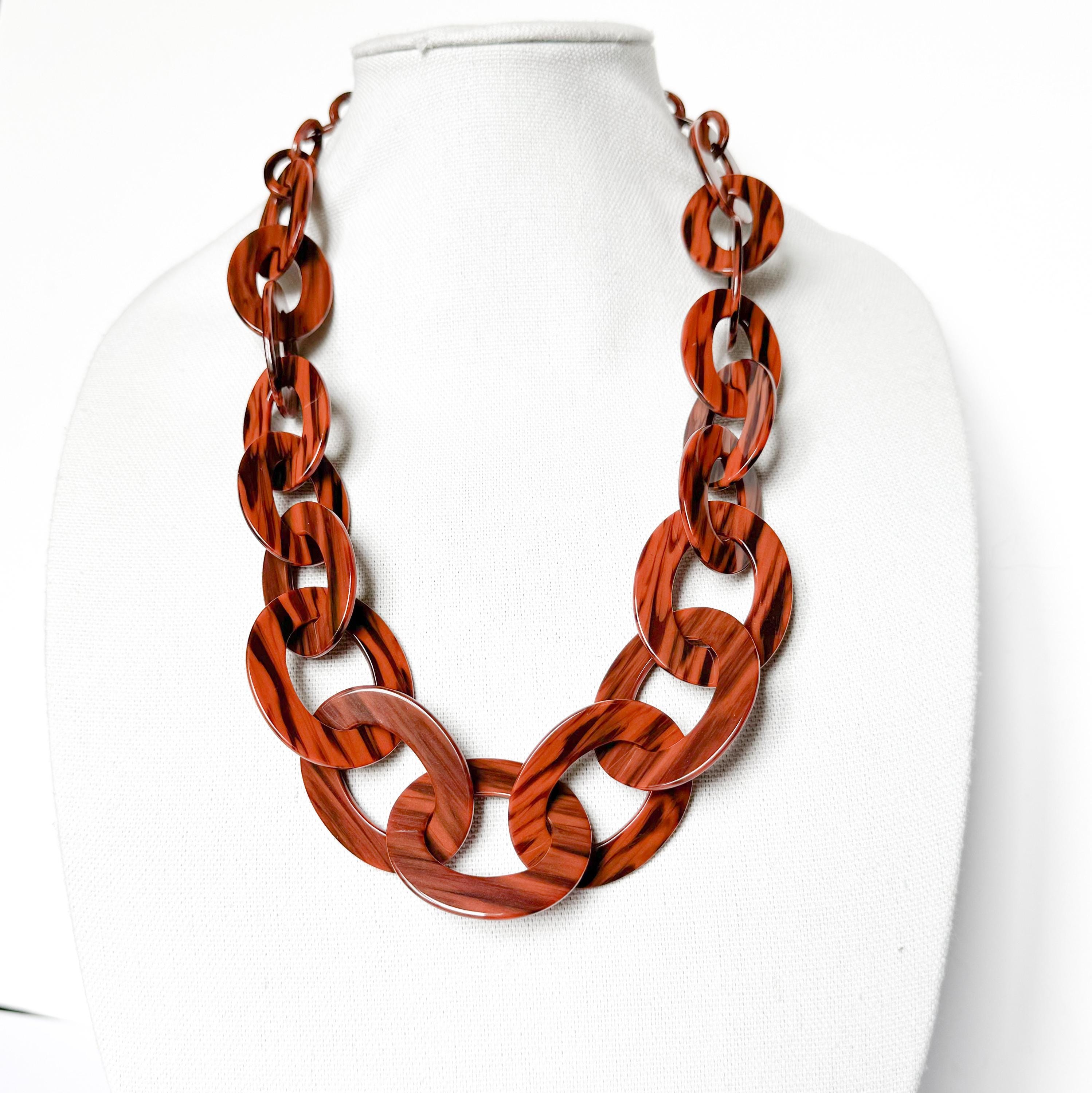 Italian Cellulose Acetate Graduating Links Chain 28" Necklace in Burnt Siena |Spice Colored Chunky Resin Chain| Handmade in the USA|