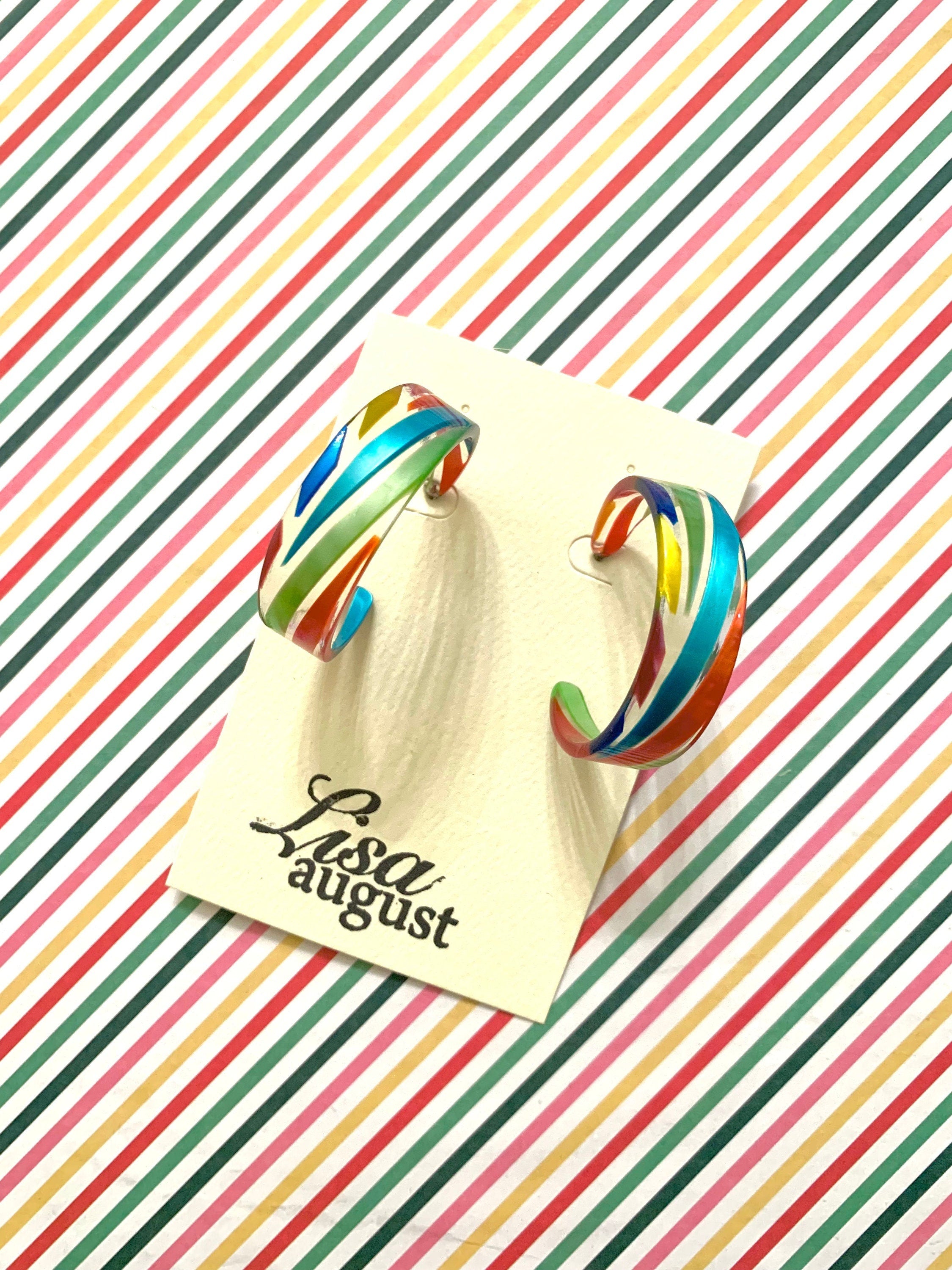 Candy Colored Tapered Hoop Earring Handmade in the USA from Italian Cellulose Acetate