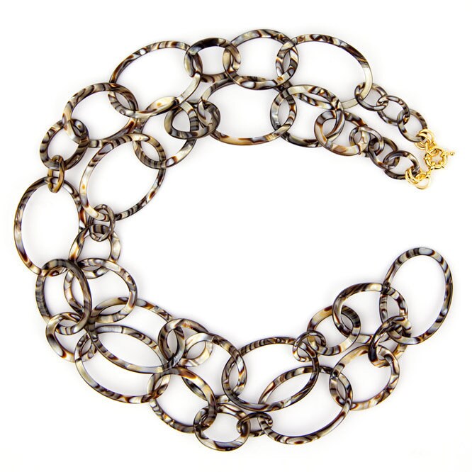 38" Graduating Link Metallic Swirl Chain Necklace Made From Italian Cellulose Acetate  |Handmade in the USA|