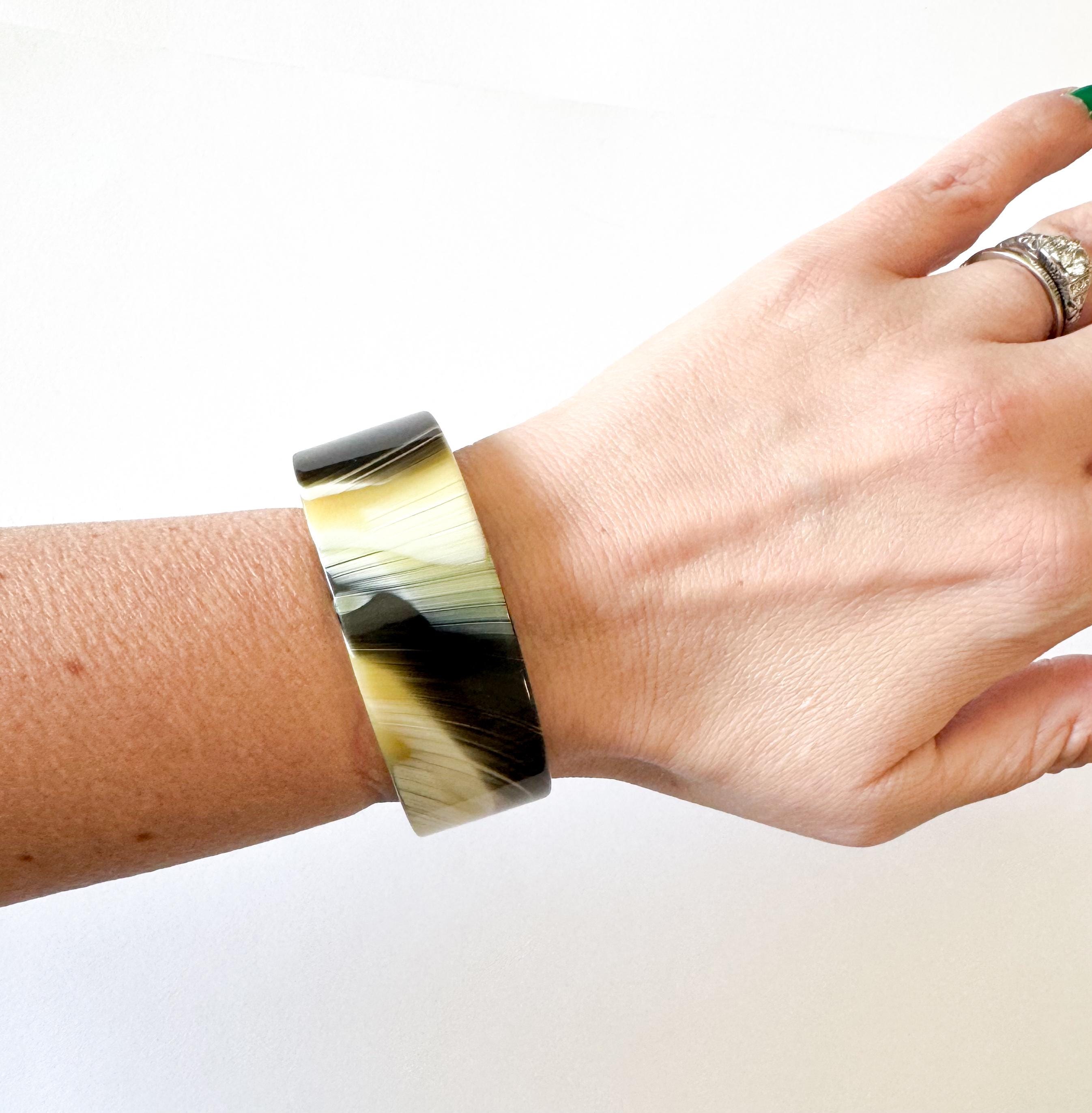 Green Horn Bangle Bracelet Handmade From Italian Cellulose Acetate Vintage But Never Worn Ivory Bone Chunky Resin Bangle Bracelet