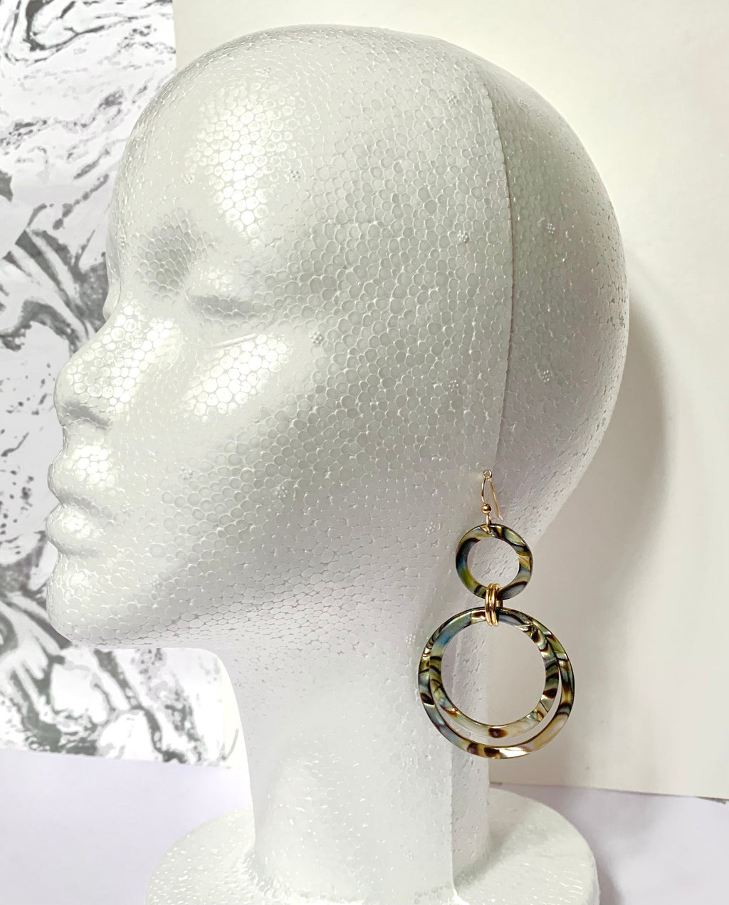 Circle Drop Earring Handmade Italian Cellulose Acetate Metallic Tortoise Statement Earring Acrylic Drop Earring