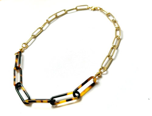 18" Tortoise Shell and Gold Filled Paperclip Chain |Handmade From Italian Cellulose Acetate | Tortoise Shell Necklace Made in USA