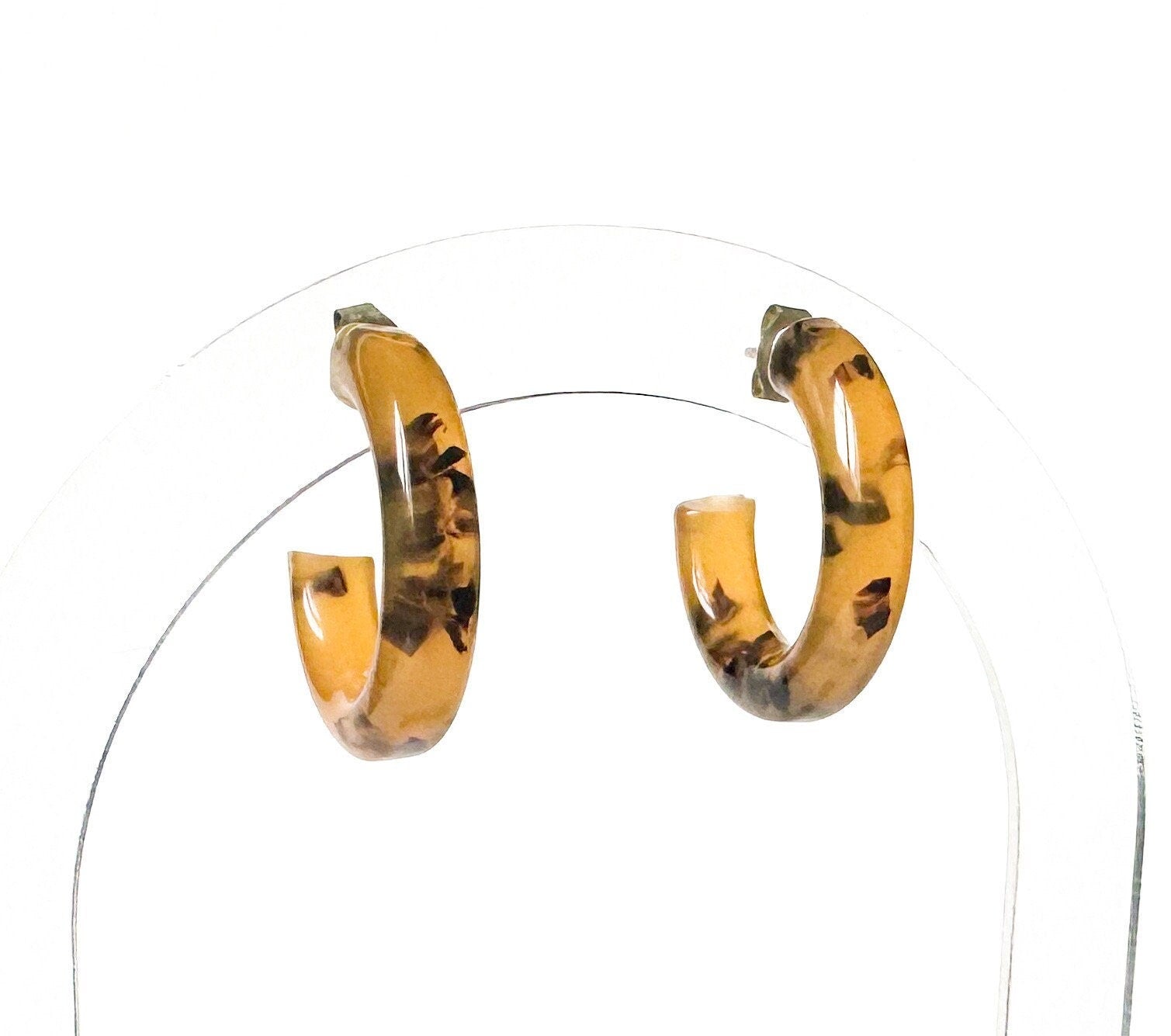 Thick Tortoise Shell Hoops Handmade in the 1990s From Italian Cellulose Acetate 1" Hoop Chunky Acrylic Tortoise Hoop Vintage Never Worn