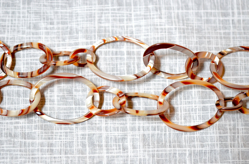 38" Alabaster Faux Tortoise Graduating Links Chain Made From Vintage Italian Cellulose Acetate |Handmade in the USA|