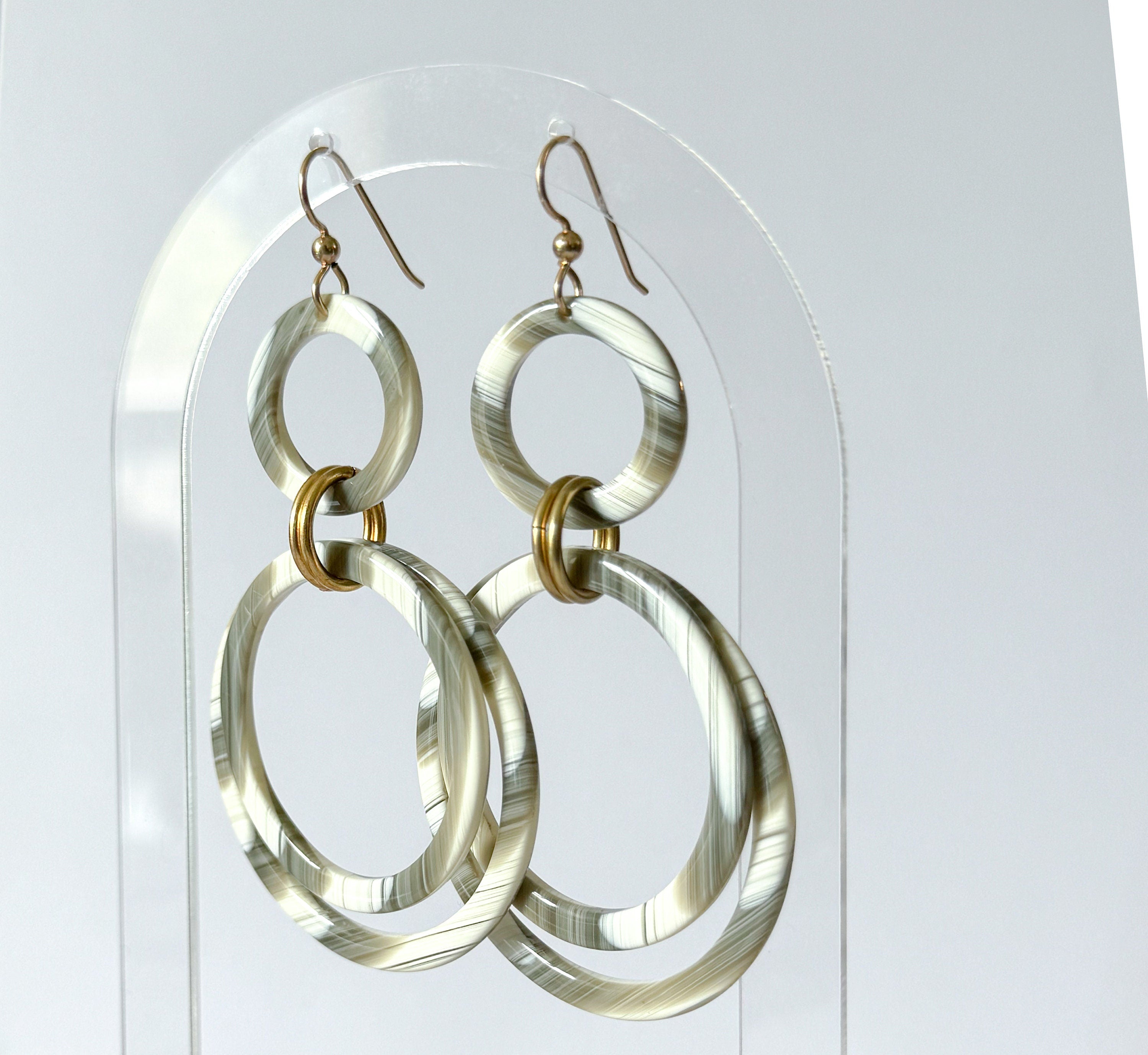 Faux Horn Statement Hoop Drop Earring Handmade From Italian Cellulose Acetate