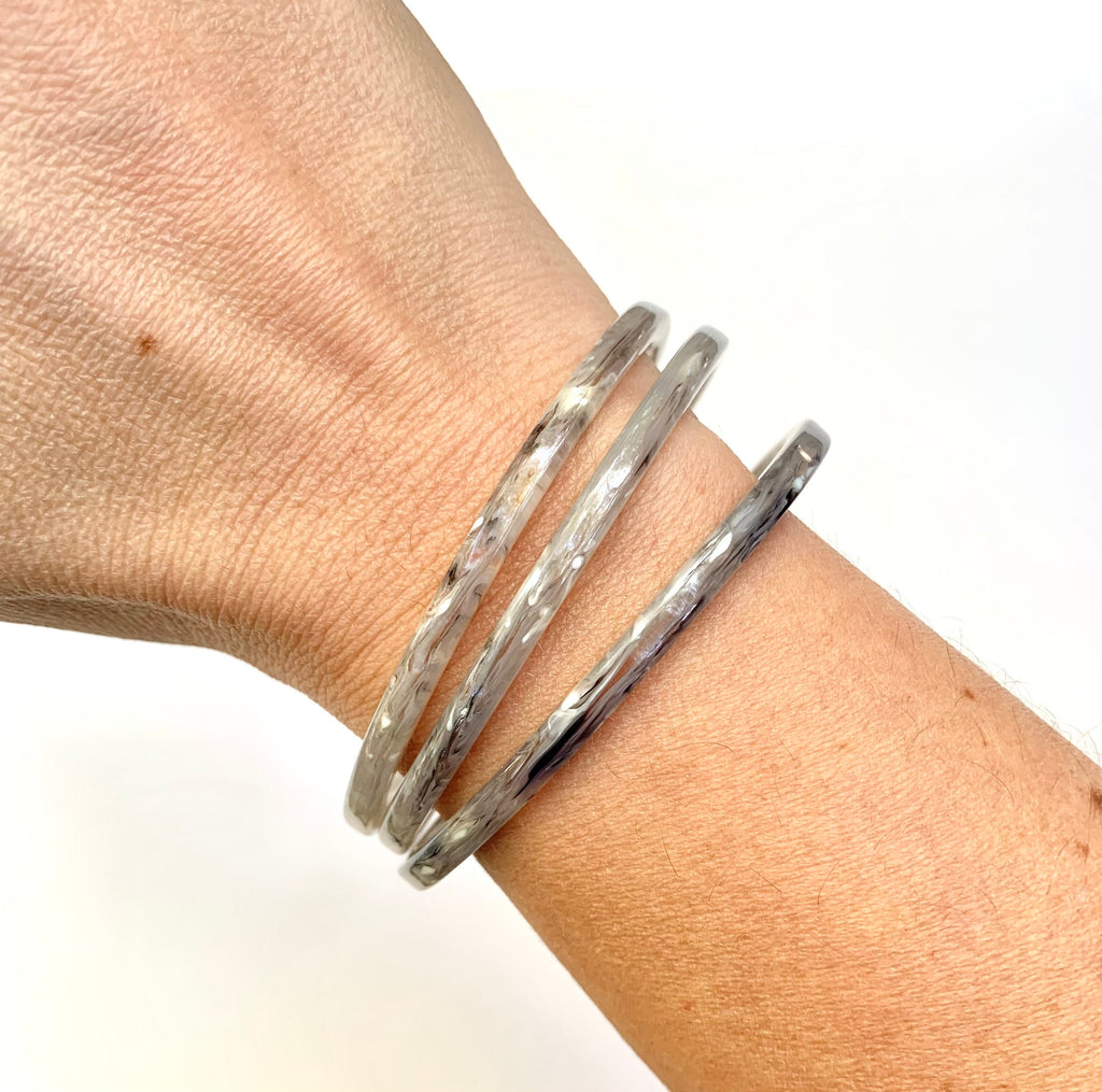 Three Skinny Gray Horn Bangle Bracelets Made From Italian Cellulose Acetate |Handmade in the USA| Acrylic Bangles | Gray Bangle Set