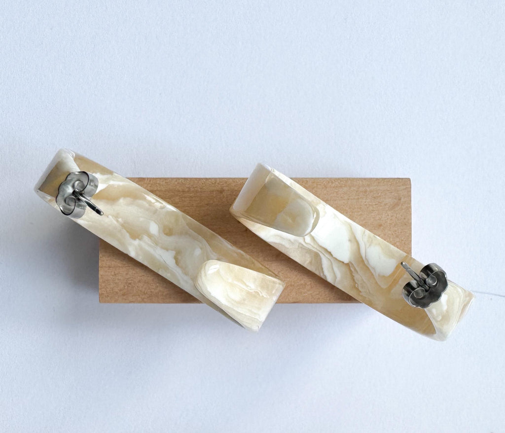 Tapered Ivory Hoop Earrings Handmade from Rare Vintage Italian Cellulose Acetate Bone Earrings Resin Hoops Lucite Statement Hoop Bone Hoops