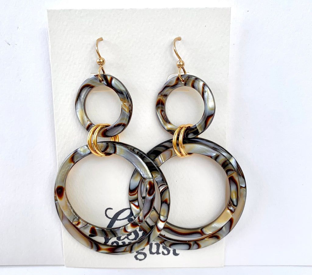 Circle Drop Earring Handmade Italian Cellulose Acetate Metallic Tortoise Statement Earring Acrylic Drop Earring