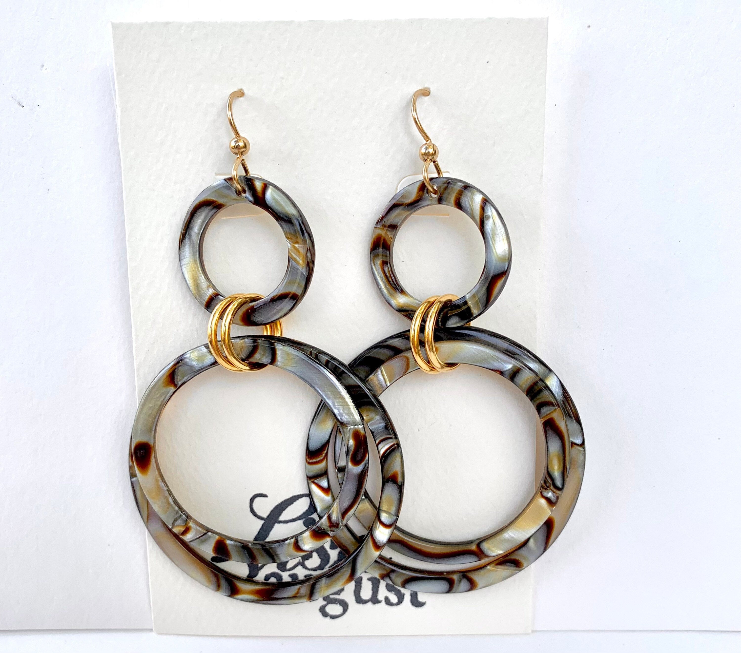 Circle Drop Earring Handmade Italian Cellulose Acetate Metallic Tortoise Statement Earring Acrylic Drop Earring