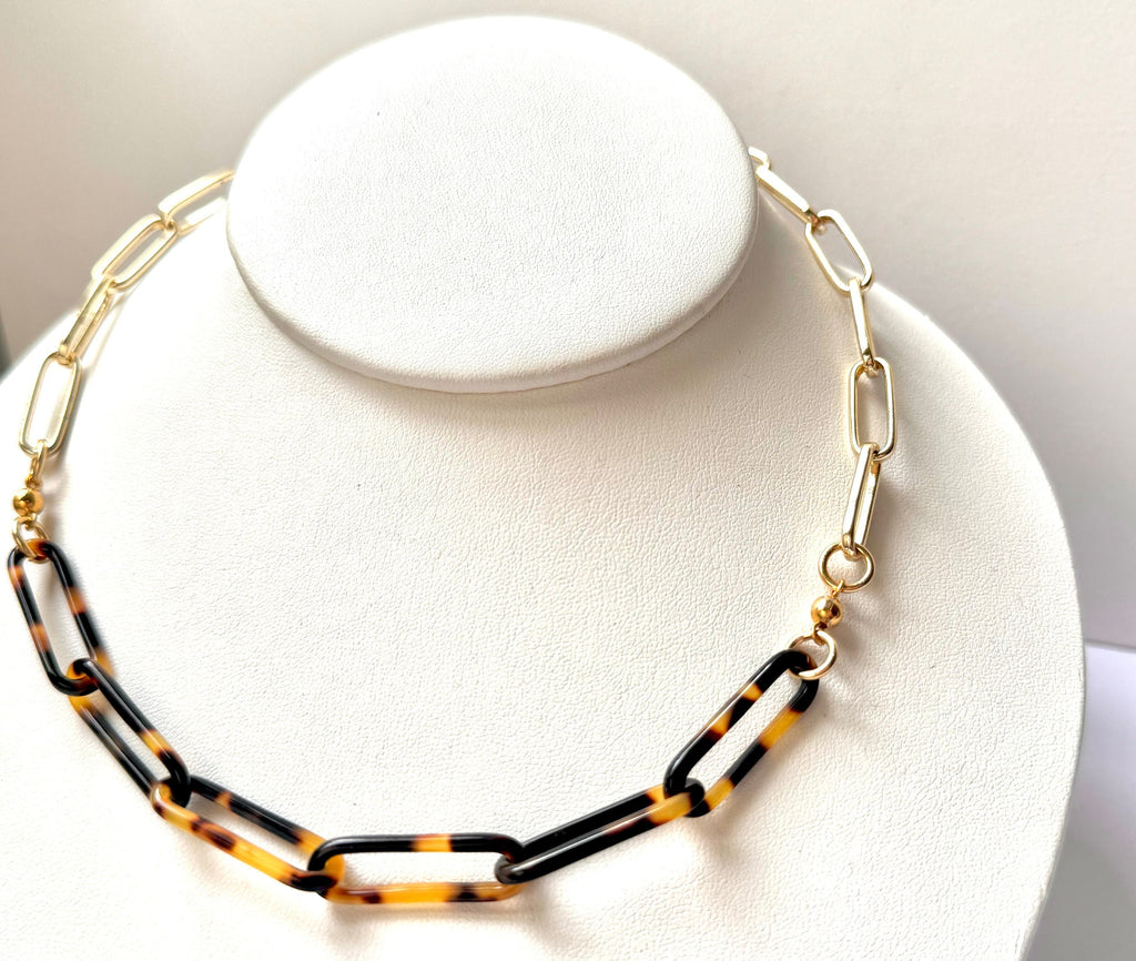 18" Tortoise Shell and Gold Filled Paperclip Chain |Handmade From Italian Cellulose Acetate | Tortoise Shell Necklace Made in USA