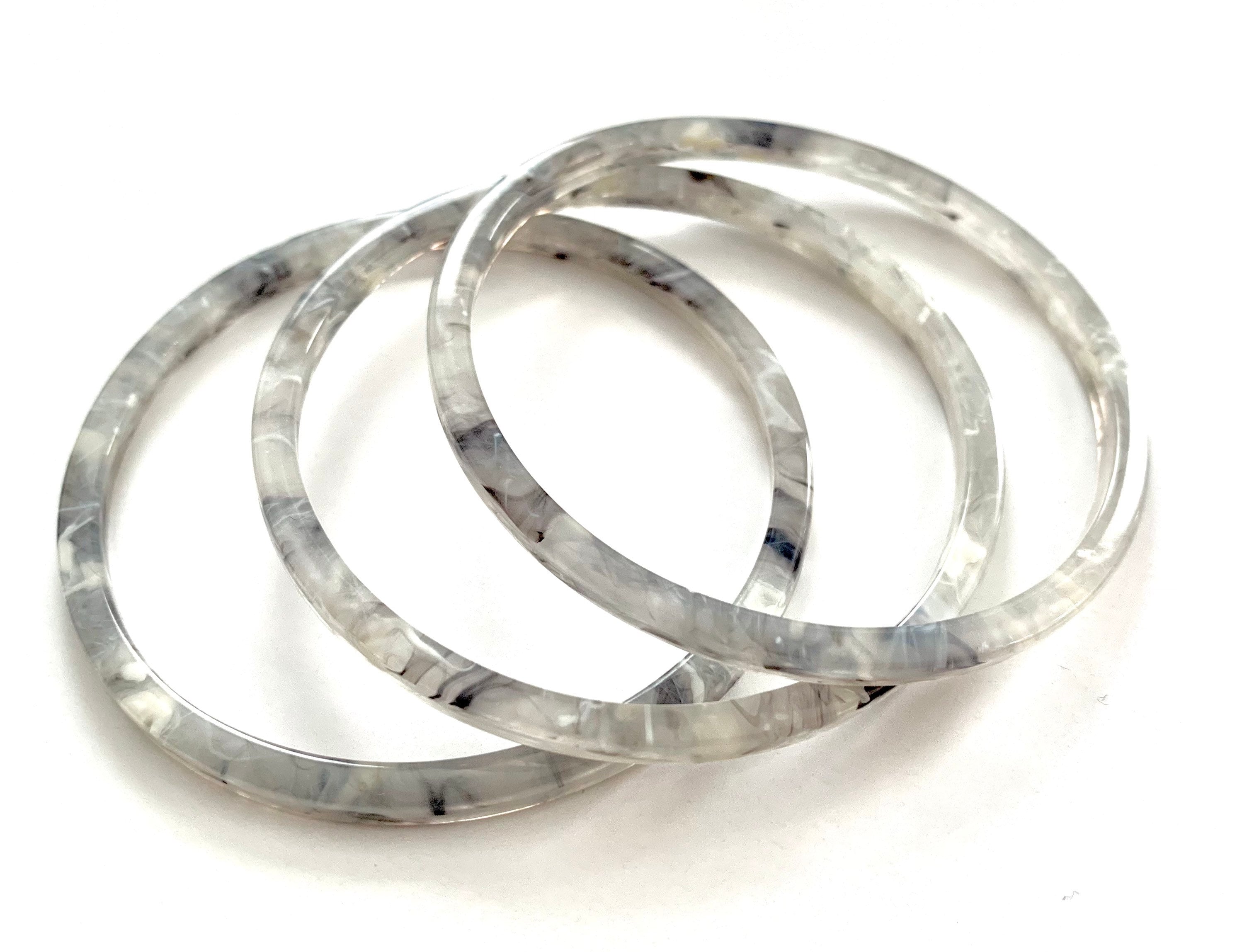Three Skinny Gray Horn Bangle Bracelets Made From Italian Cellulose Acetate |Handmade in the USA| Acrylic Bangles | Gray Bangle Set