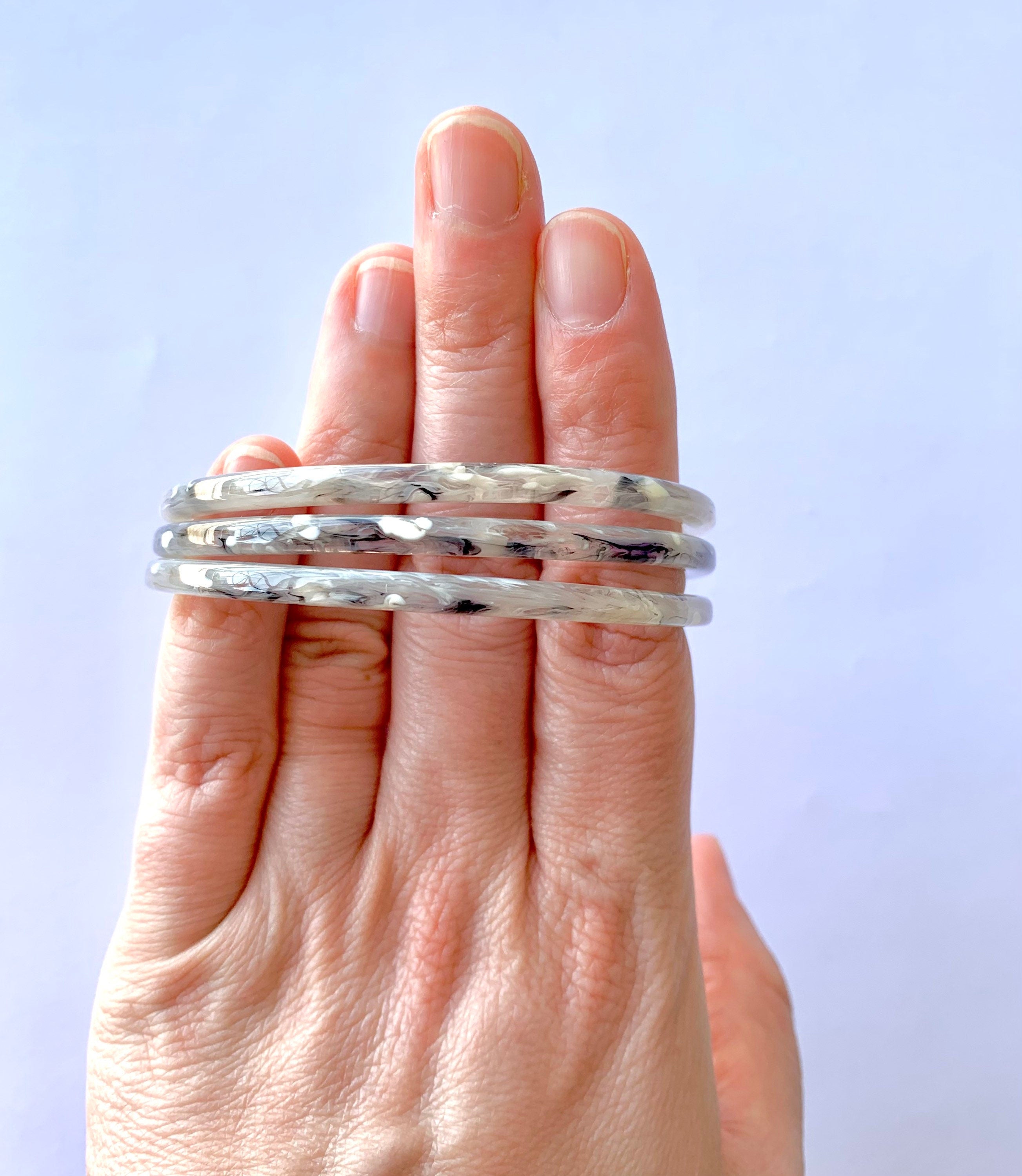 Three Skinny Gray Horn Bangle Bracelets Made From Italian Cellulose Acetate |Handmade in the USA| Acrylic Bangles | Gray Bangle Set