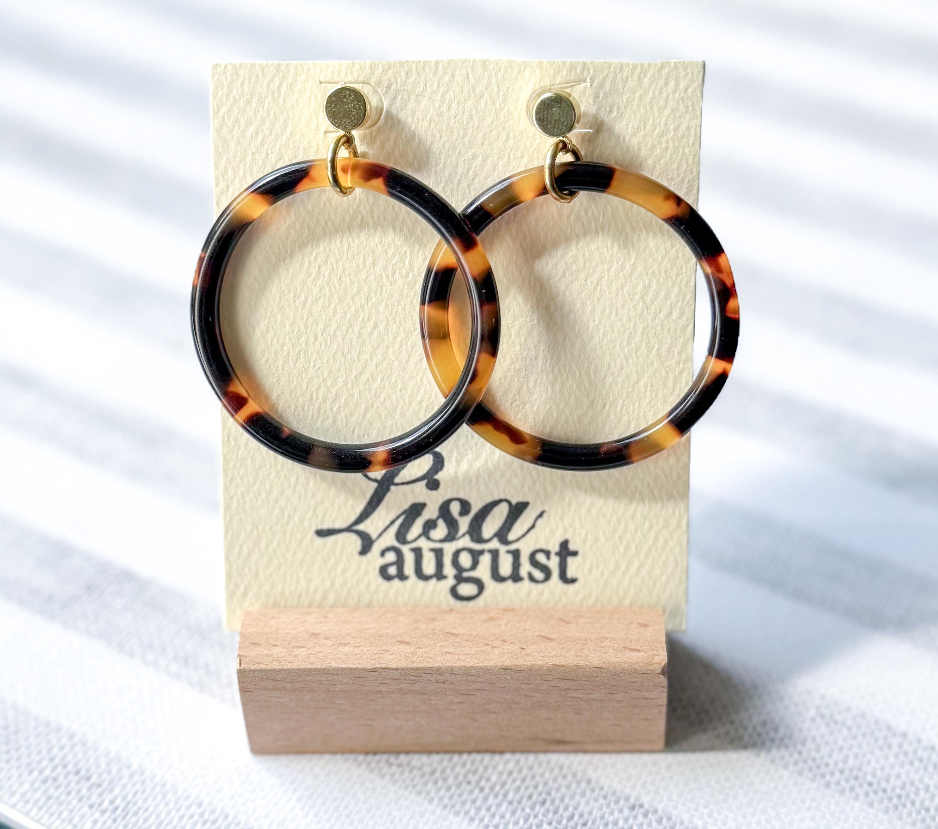 The 'Elena' Tortoise Hoop Earring Tortoise Shell Circle Drop Earring with Gold Post Handmade in NYC