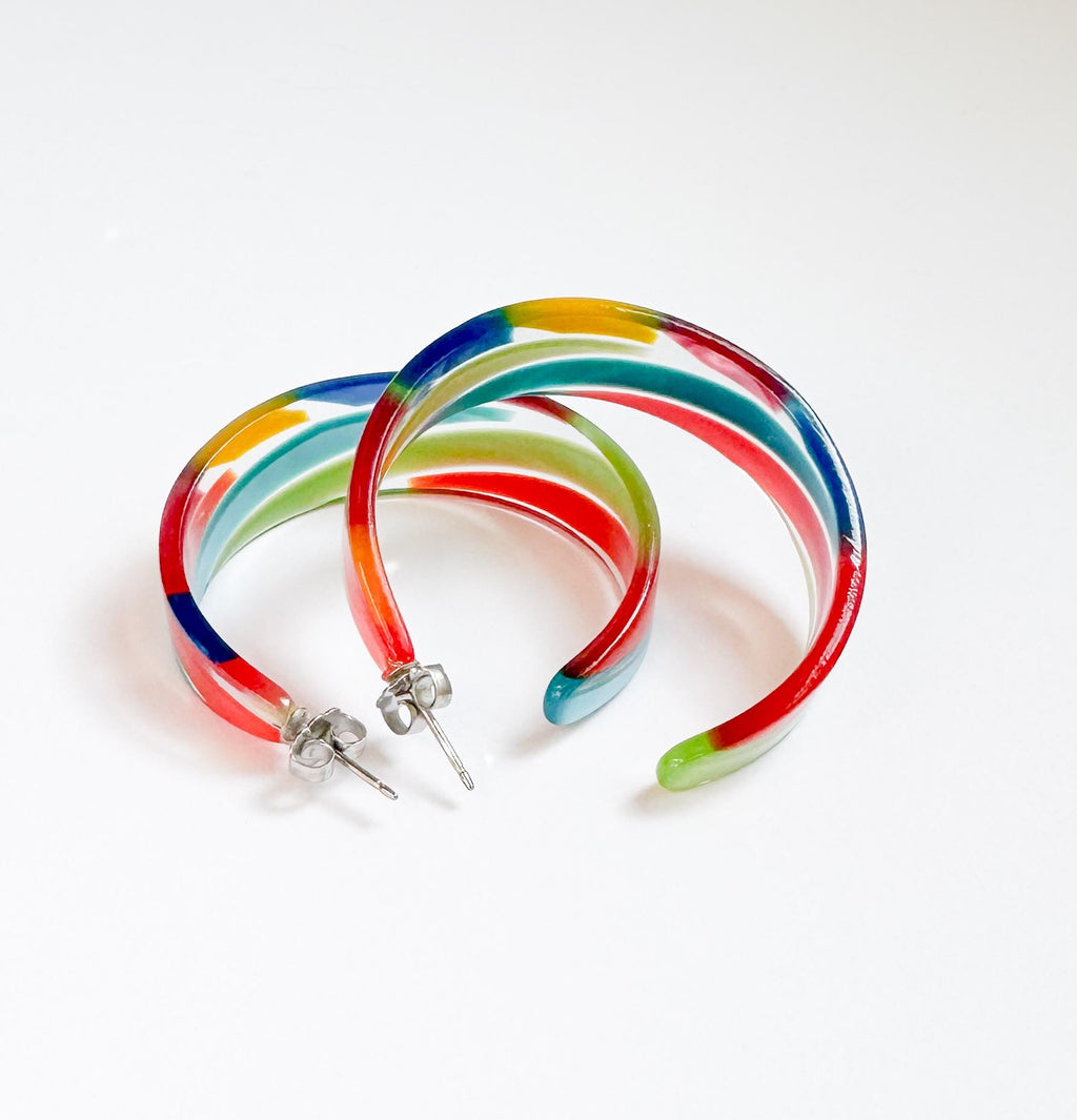Candy Colored Tapered Hoop Earring Handmade in the USA from Italian Cellulose Acetate