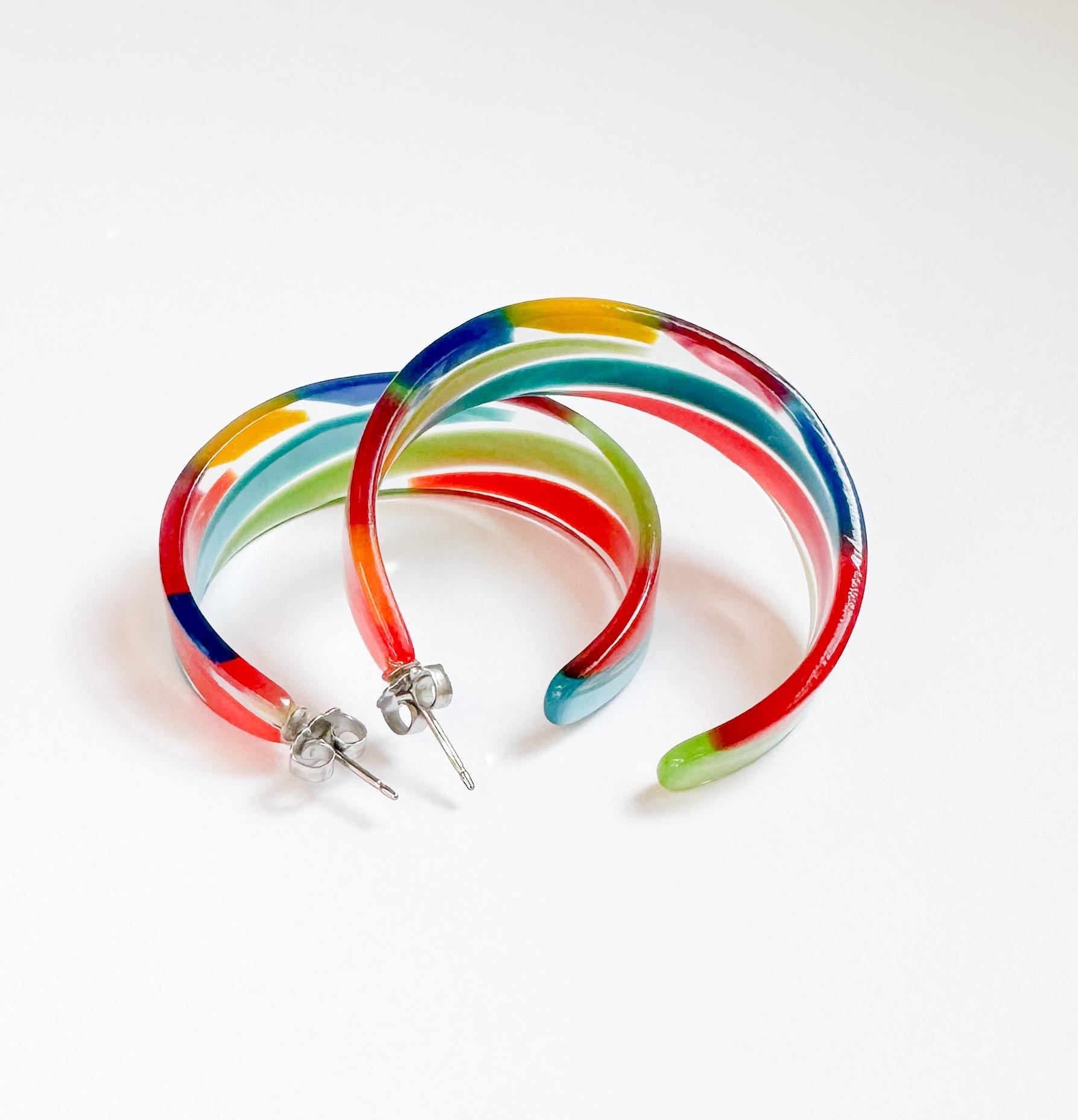 Candy Colored Tapered Hoop Earring Handmade in the USA from Italian Cellulose Acetate
