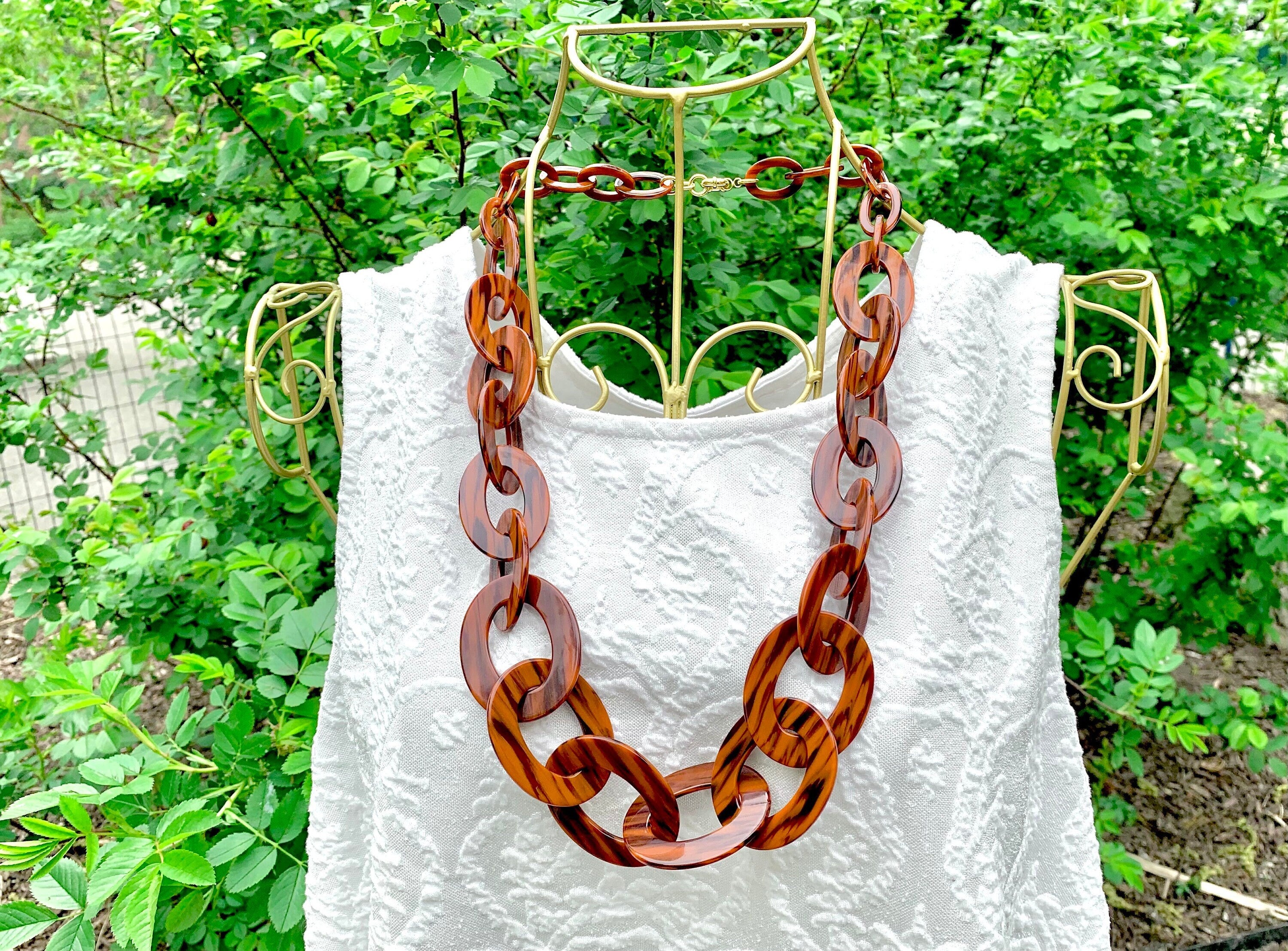 Italian Cellulose Acetate Graduating Links Chain 28" Necklace in Burnt Siena |Spice Colored Chunky Resin Chain| Handmade in the USA|
