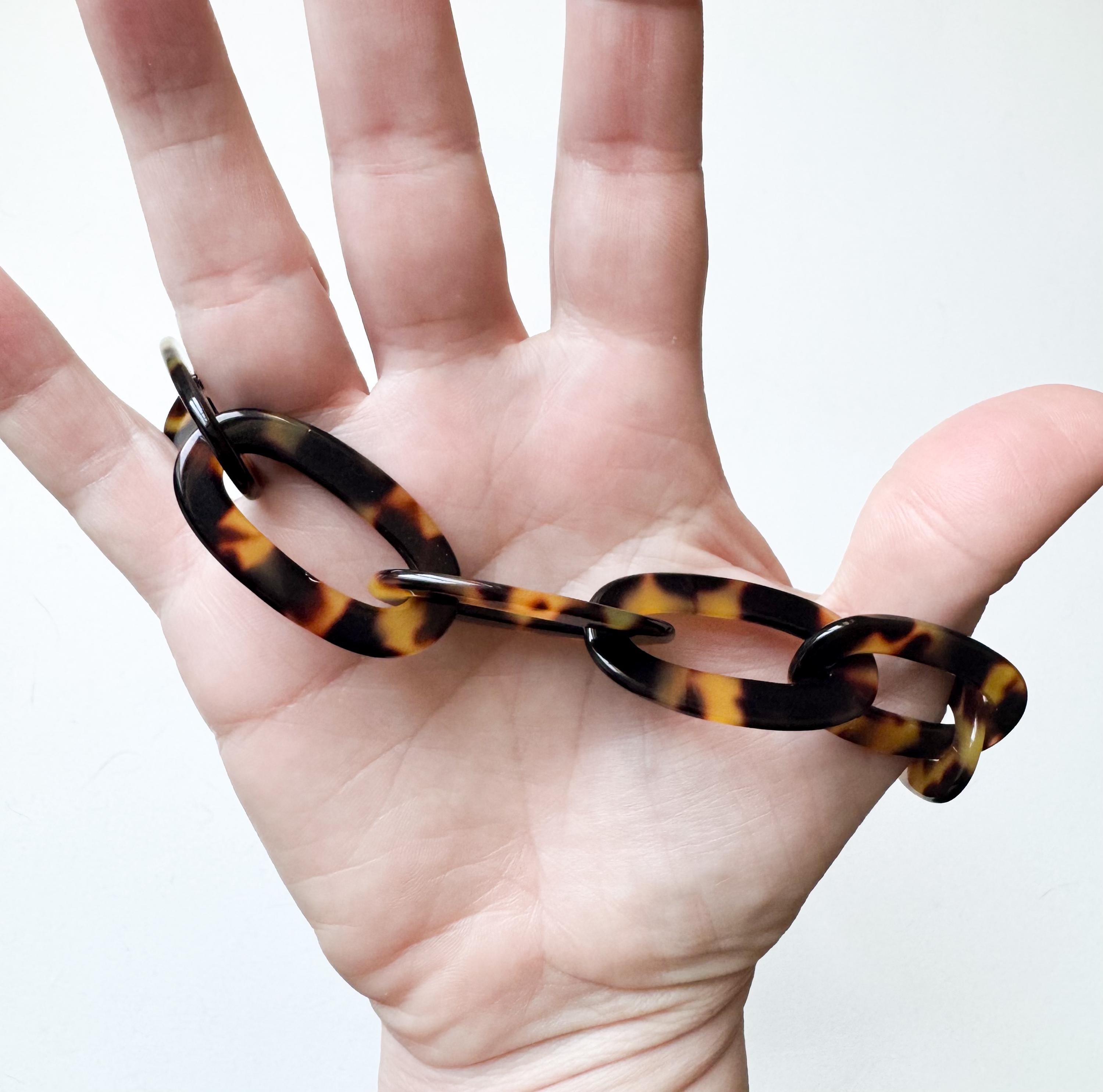 Tortoise Shell Chain Necklace 20" Handmade From Italian Cellulose Acetate and Gold Filled Chain Tortoise Link Necklace Lucite Chain