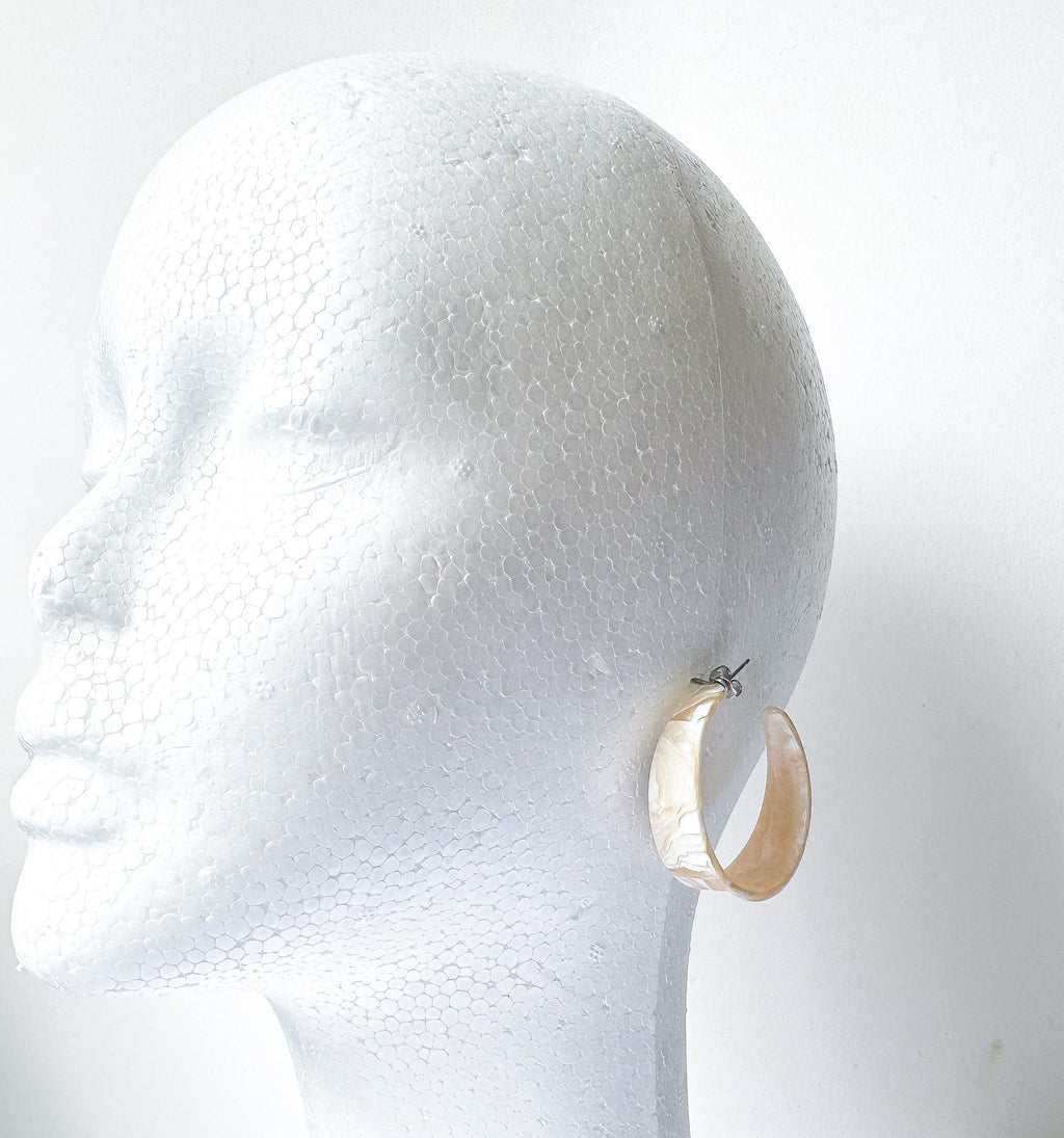 Tapered Ivory Hoop Earrings Handmade from Rare Vintage Italian Cellulose Acetate Bone Earrings Resin Hoops Lucite Statement Hoop Bone Hoops