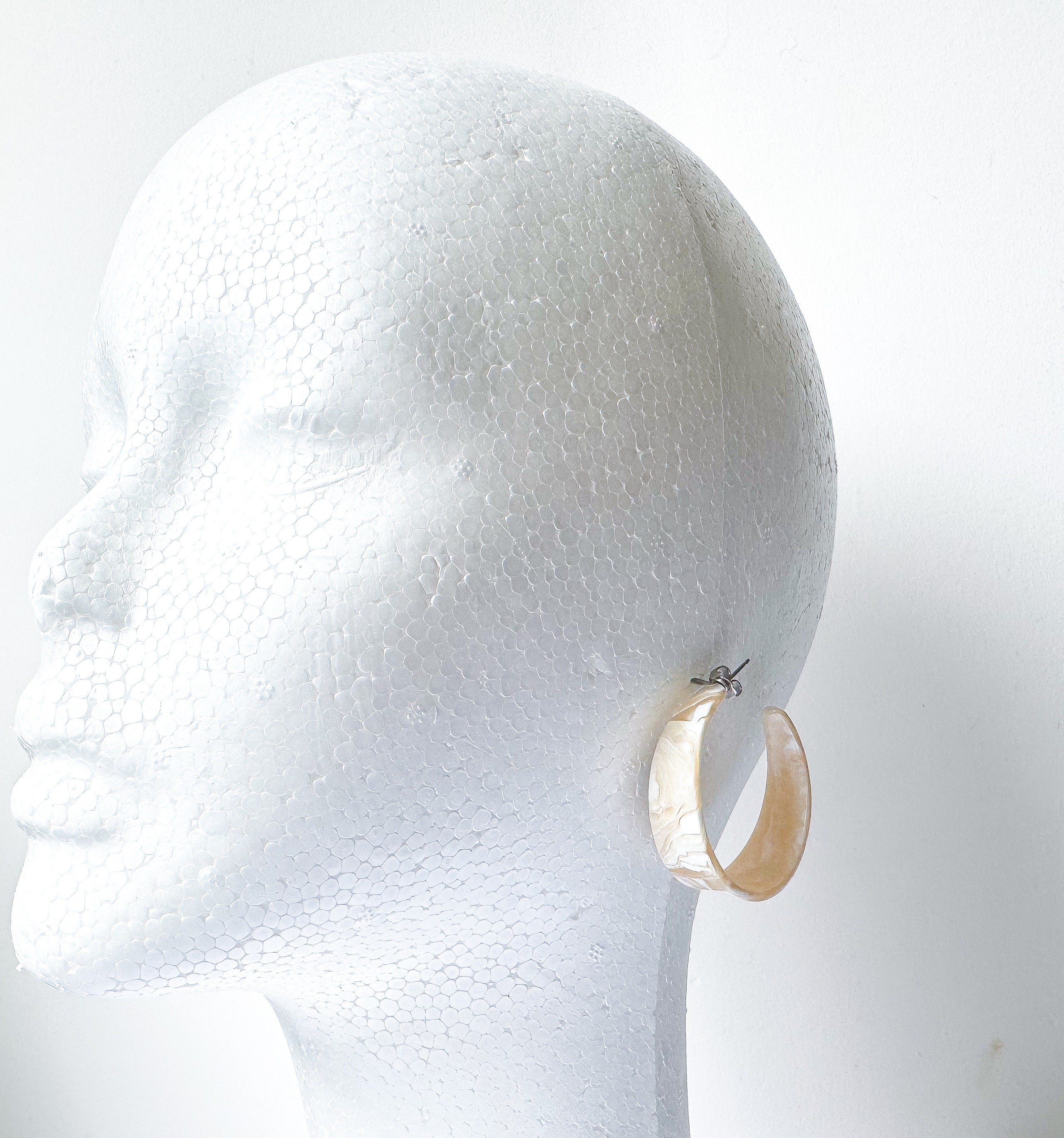 Tapered Ivory Hoop Earrings Handmade from Rare Vintage Italian Cellulose Acetate Bone Earrings Resin Hoops Lucite Statement Hoop Bone Hoops