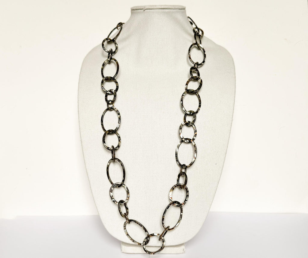 38" Graduating Link Metallic Swirl Chain Necklace Made From Italian Cellulose Acetate  |Handmade in the USA|