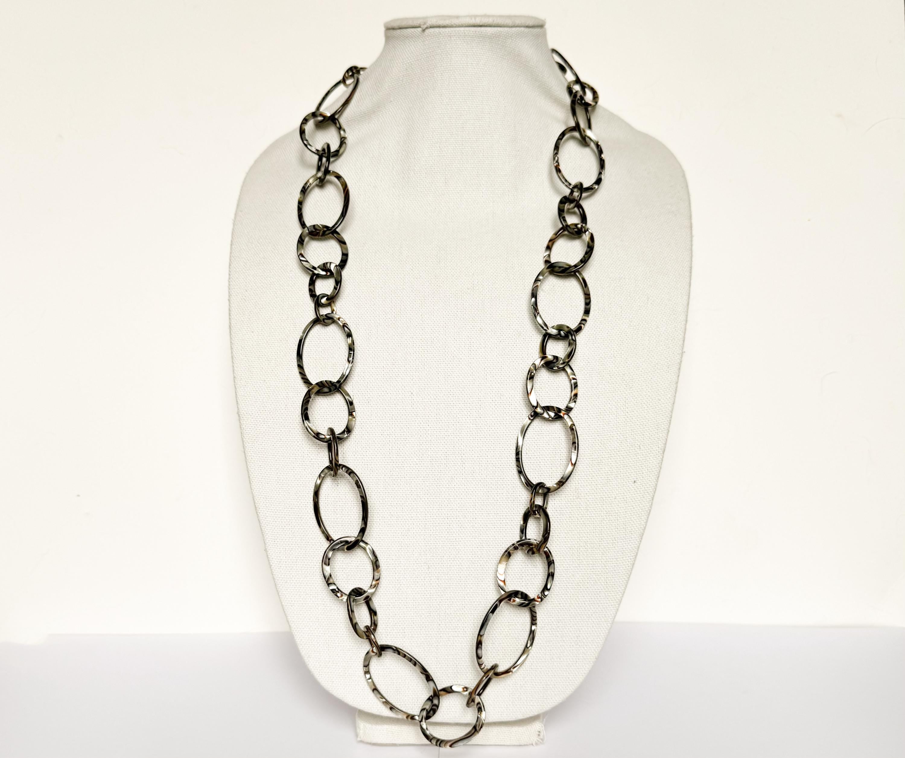 38" Graduating Link Metallic Swirl Chain Necklace Made From Italian Cellulose Acetate  |Handmade in the USA|