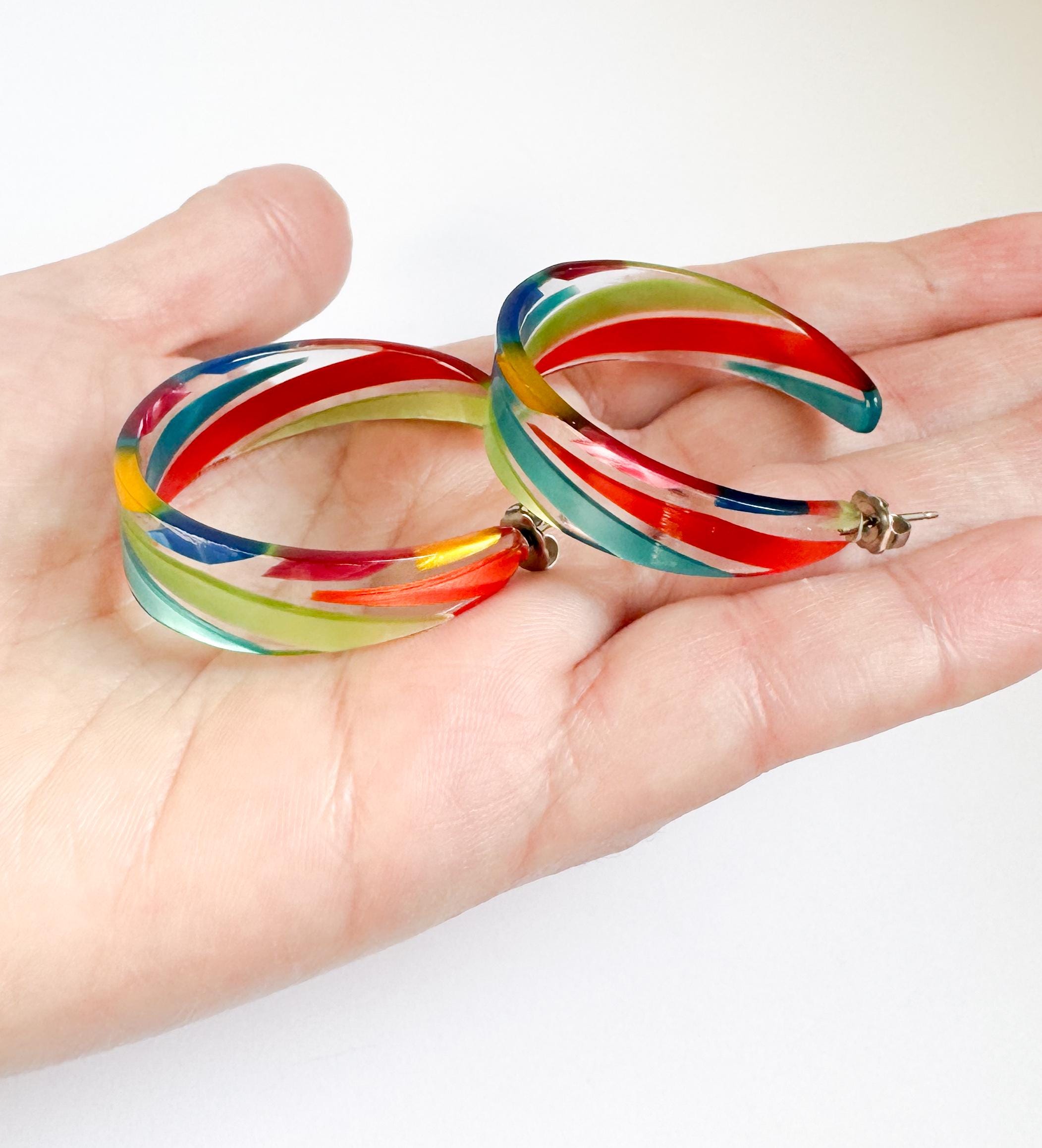 Candy Colored Tapered Hoop Earring Handmade in the USA from Italian Cellulose Acetate