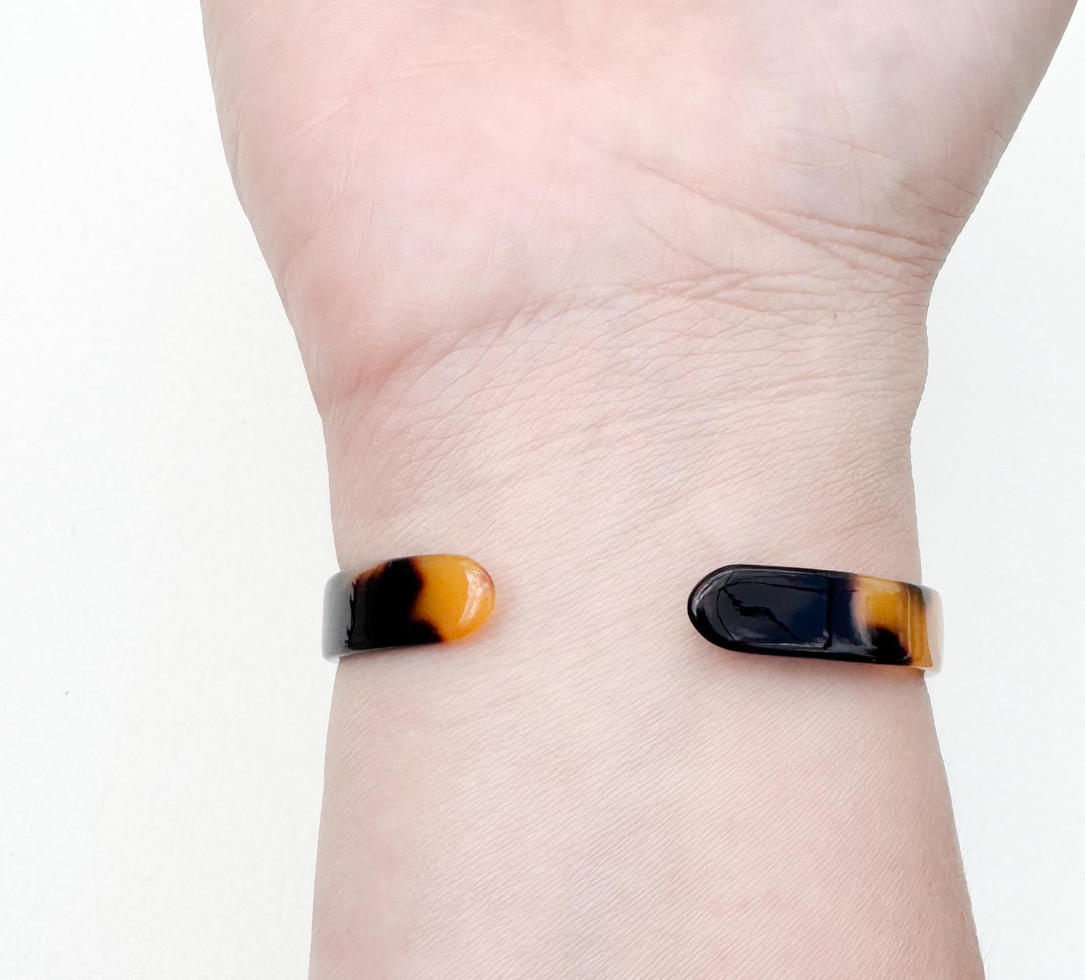 Skinny Dainty Tortoise Shell Cuff Bracelet Stackable Cuff Bracelet Handmade From Italian Cellulose Acetate Thin Resin Cuff Bracelet