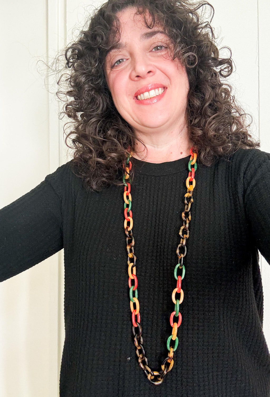 Tortoise Shell  Chunky Chain Necklace With Bakelite Inspired Accents Handmade From Italian Cellulose Acetate Tortoise Shell Resin Chain