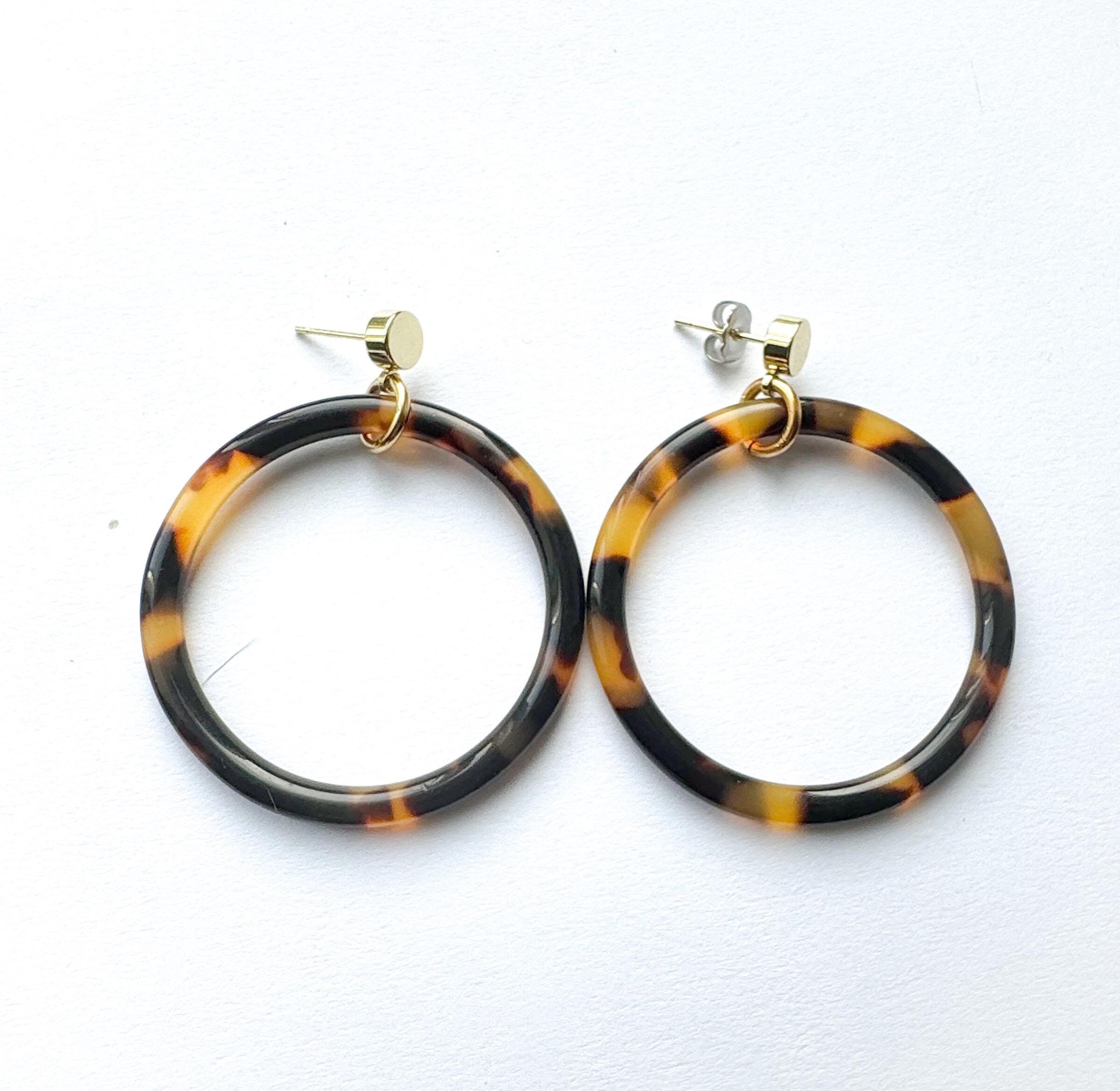 The 'Elena' Tortoise Hoop Earring Tortoise Shell Circle Drop Earring with Gold Post Handmade in NYC